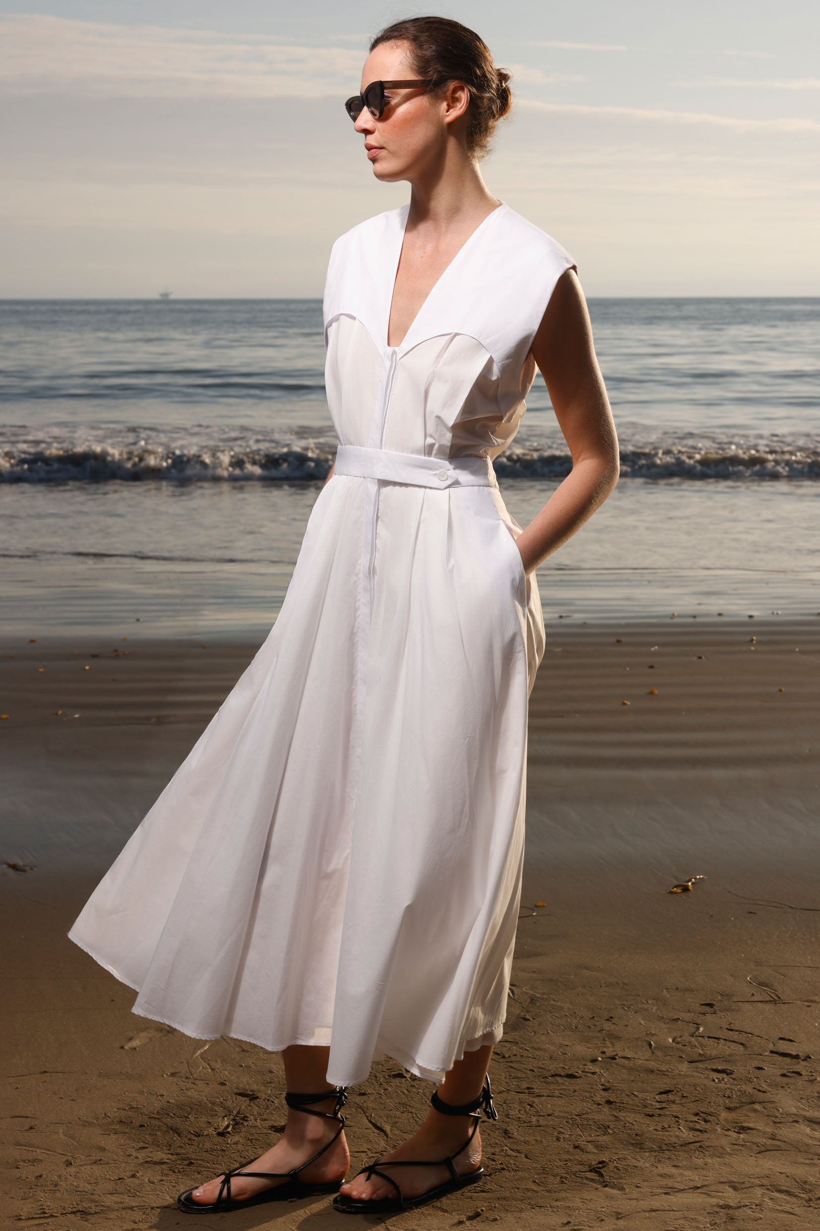 Tasya Dress - White Shirting - Heidi Merrick