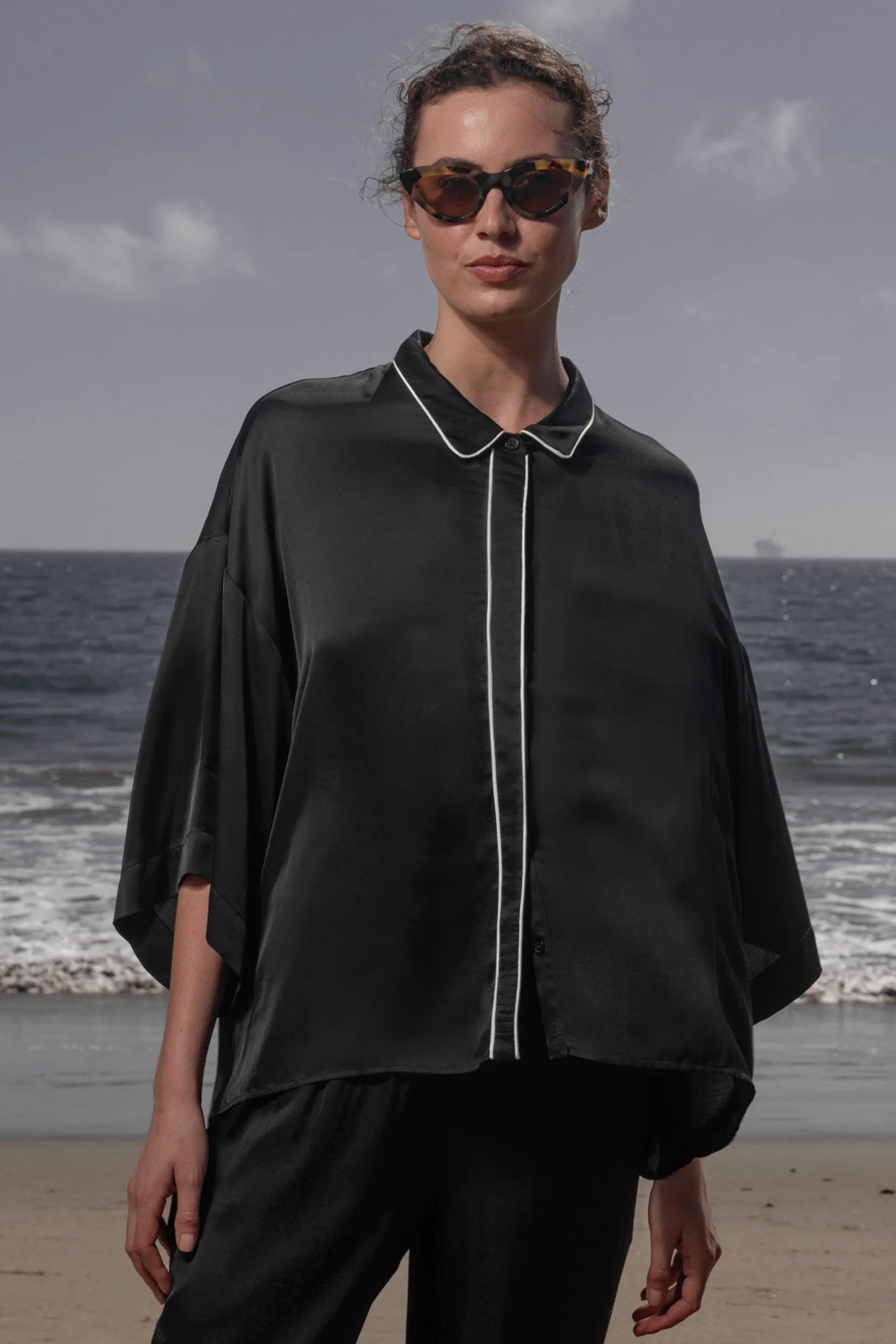 Evening Out PJ Top - Noir - Heidi Merrick