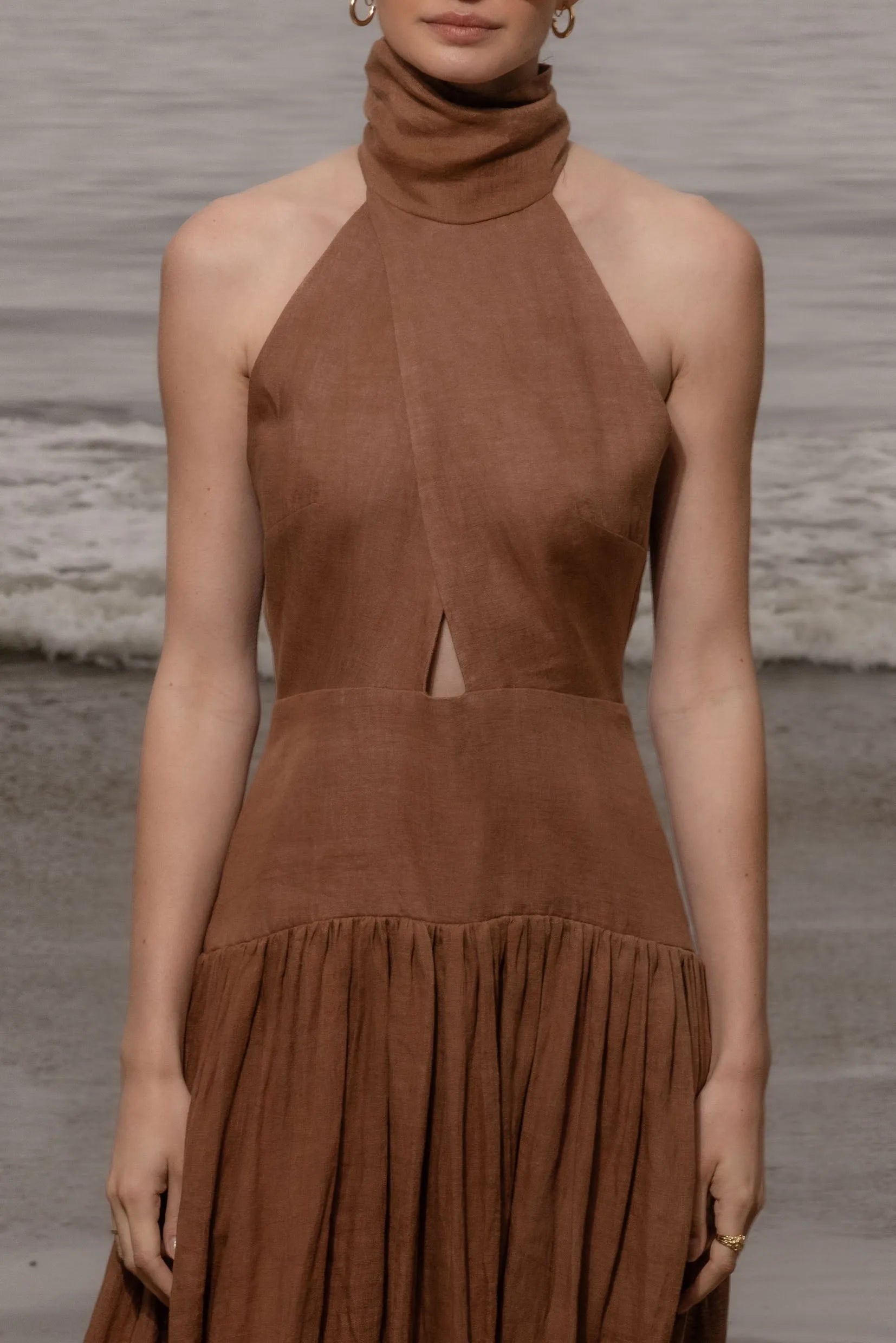 Ava Dress - Clay Tissue Linen - Heidi Merrick