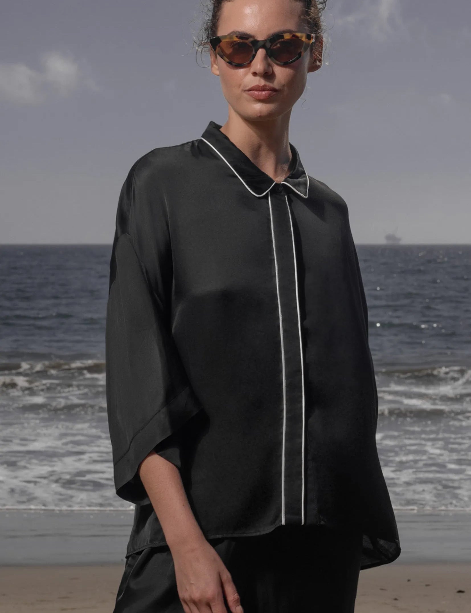 Evening Out PJ Top - Noir - Heidi Merrick