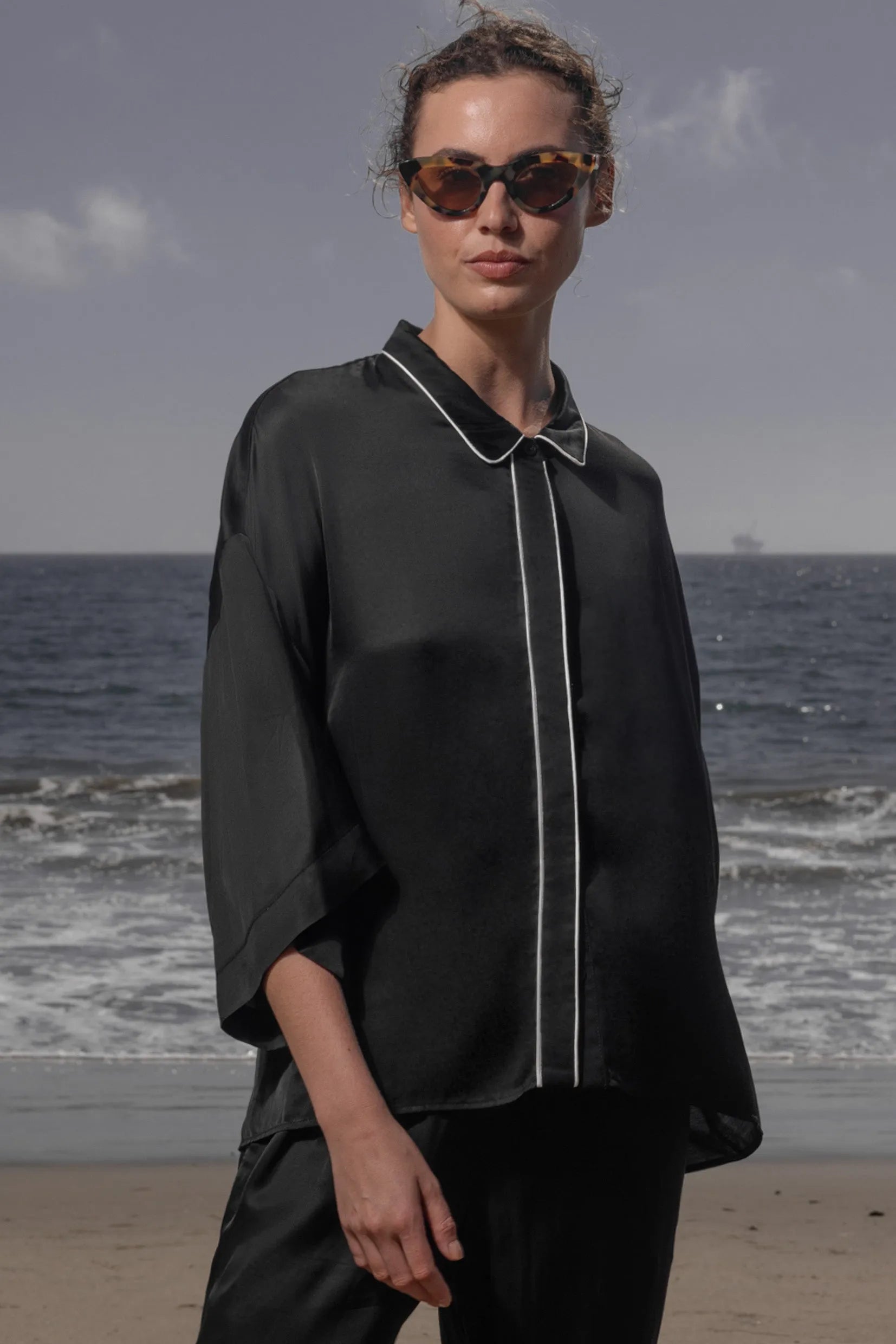 Evening Out PJ Top - Noir - Heidi Merrick