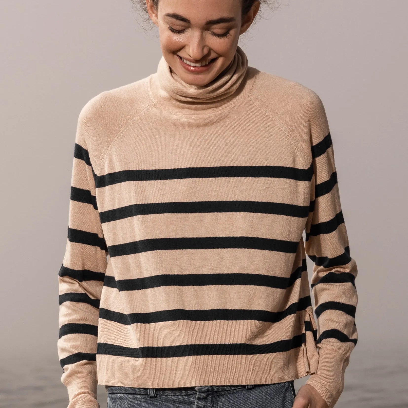 MARITIME TURTLENECK - SAND STRIPE - Heidi Merrick