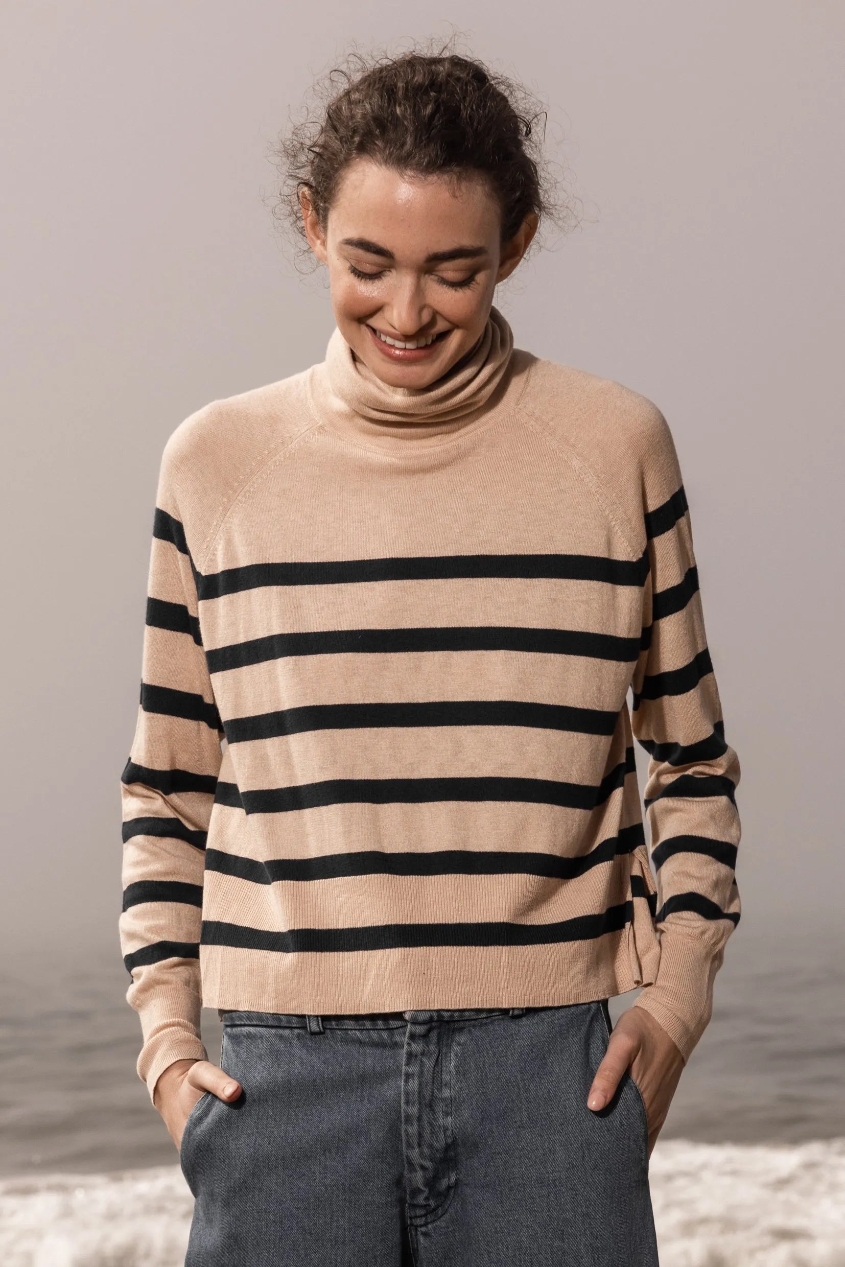 MARITIME TURTLENECK - SAND STRIPE - Heidi Merrick