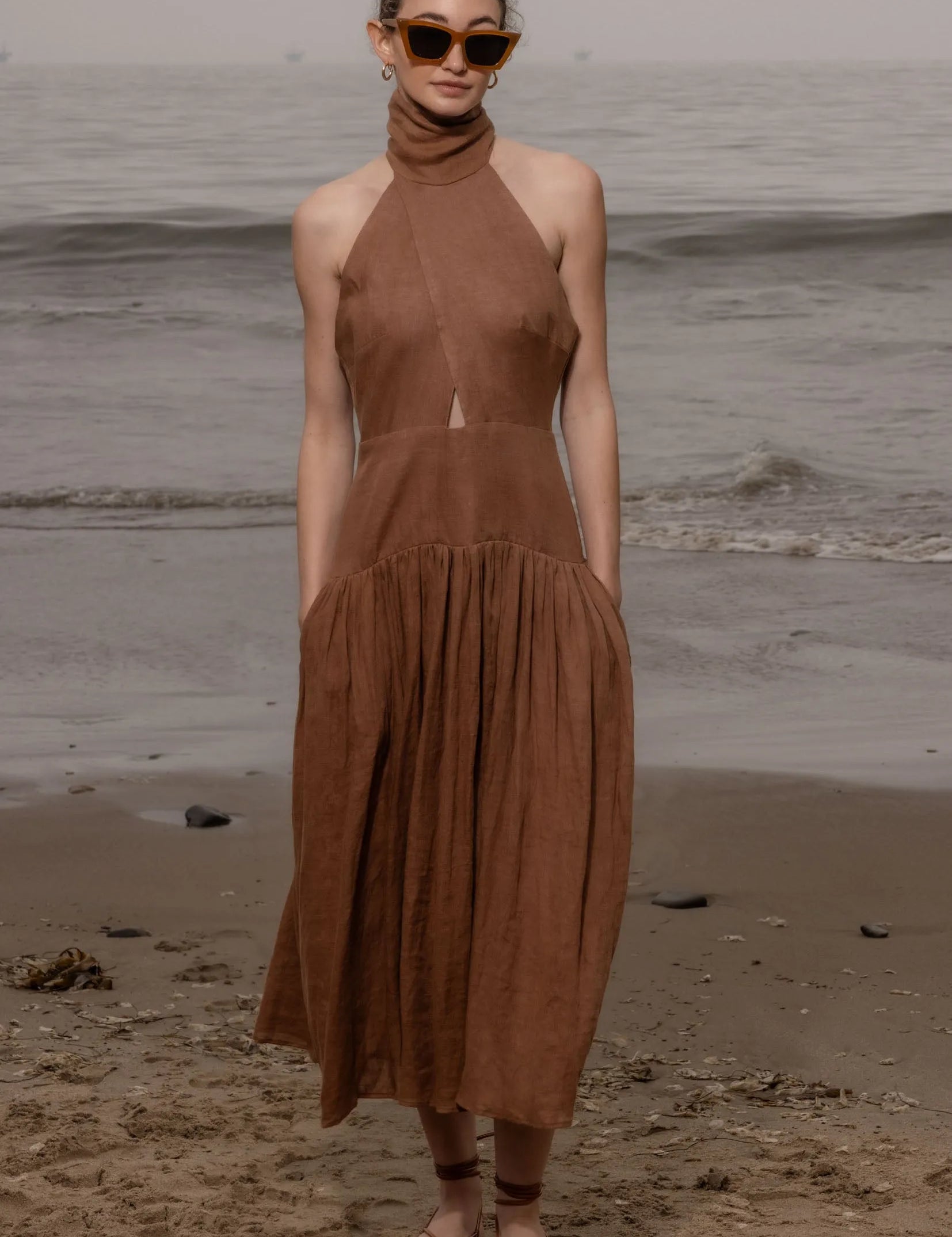 Ava Dress - Clay Tissue Linen - Heidi Merrick