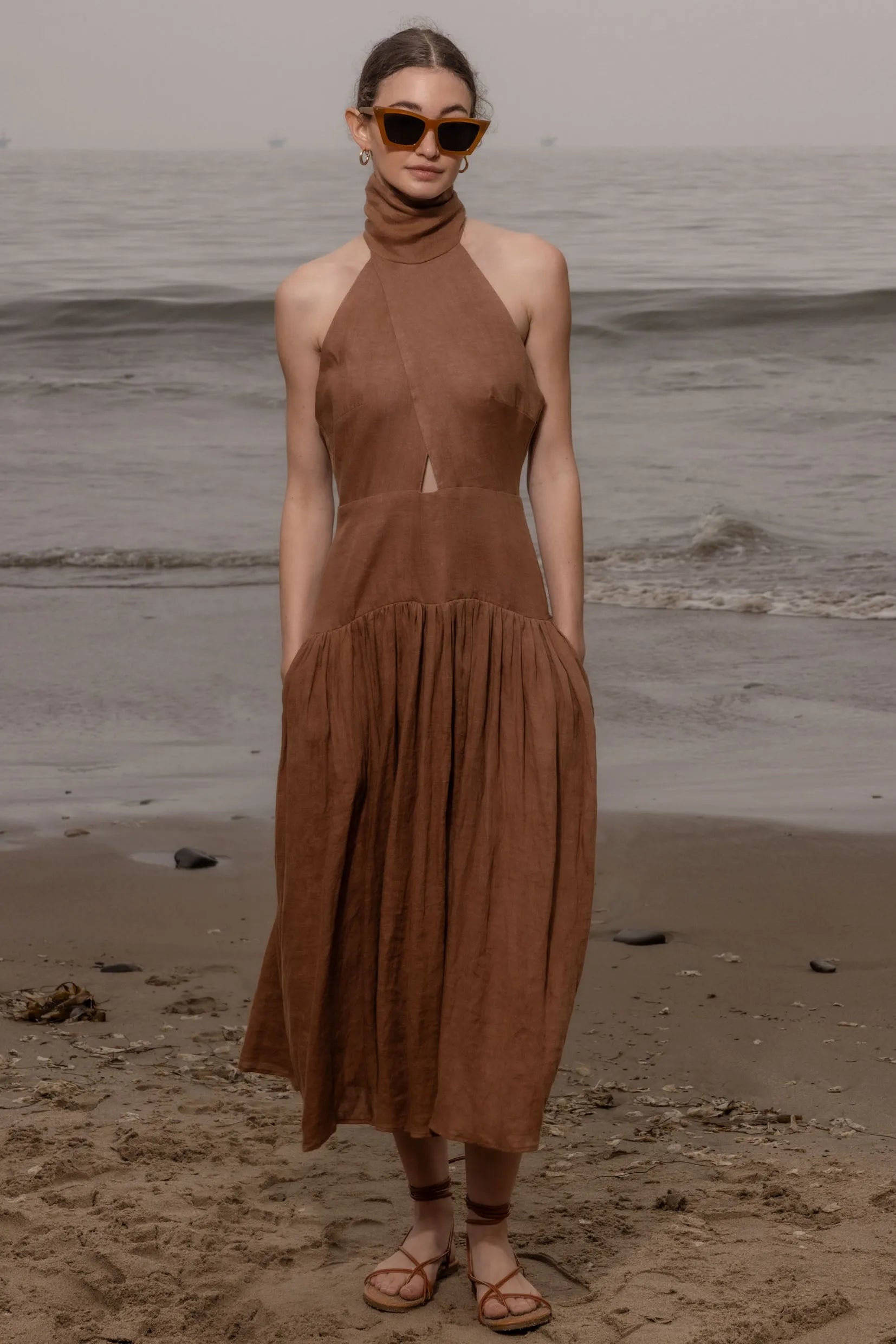 Ava Dress - Clay Tissue Linen - Heidi Merrick
