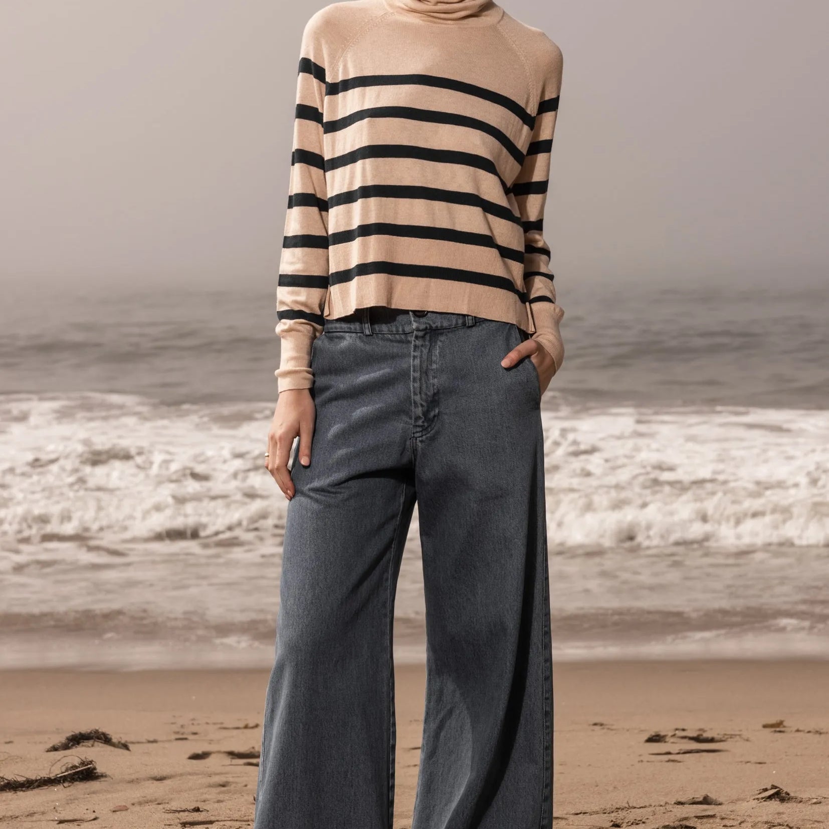 MARITIME TURTLENECK - SAND STRIPE - Heidi Merrick