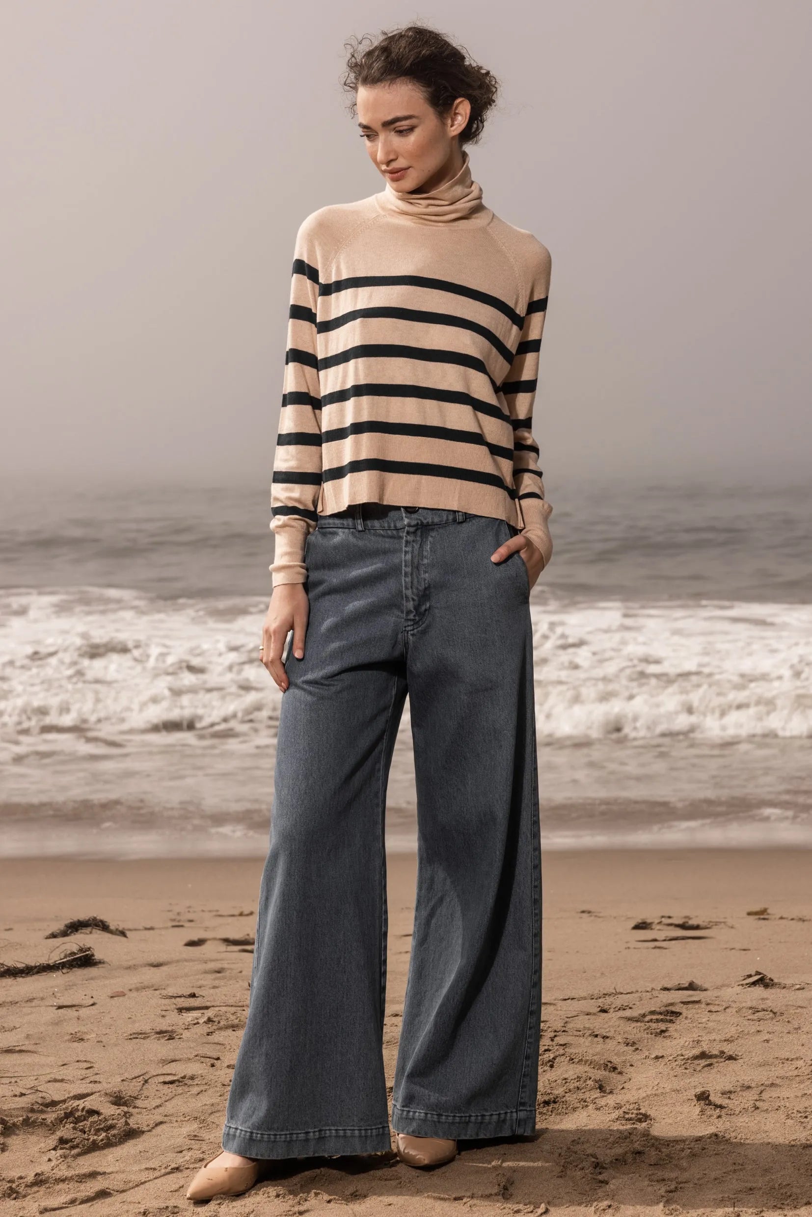 MARITIME TURTLENECK - SAND STRIPE - Heidi Merrick