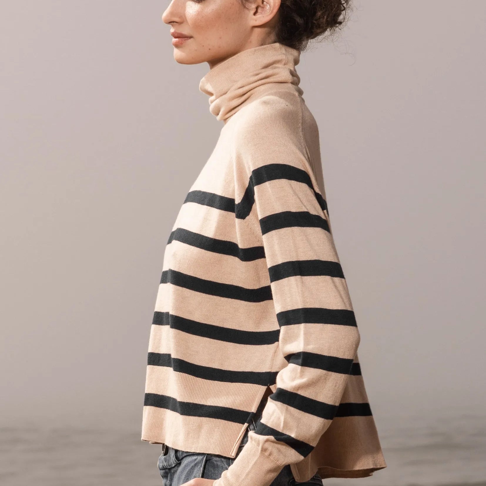 MARITIME TURTLENECK - SAND STRIPE - Heidi Merrick