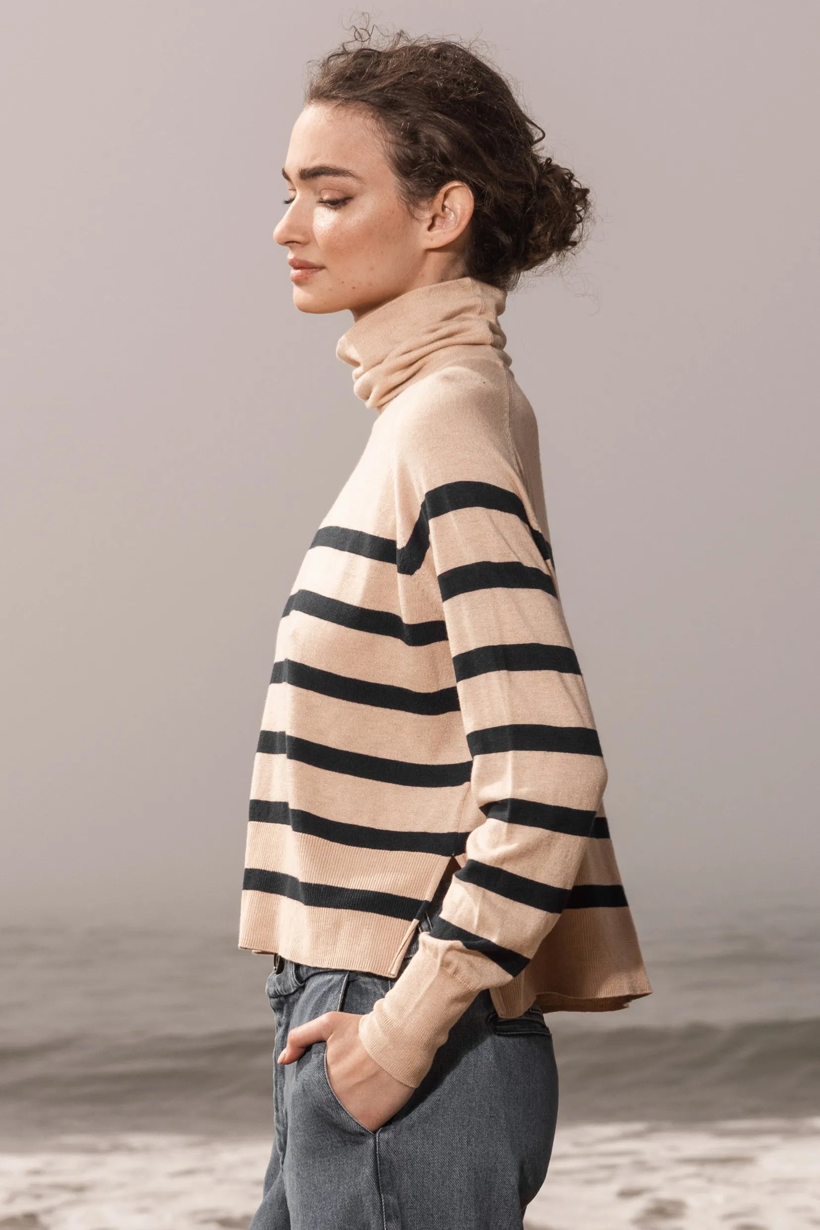 MARITIME TURTLENECK - SAND STRIPE - Heidi Merrick