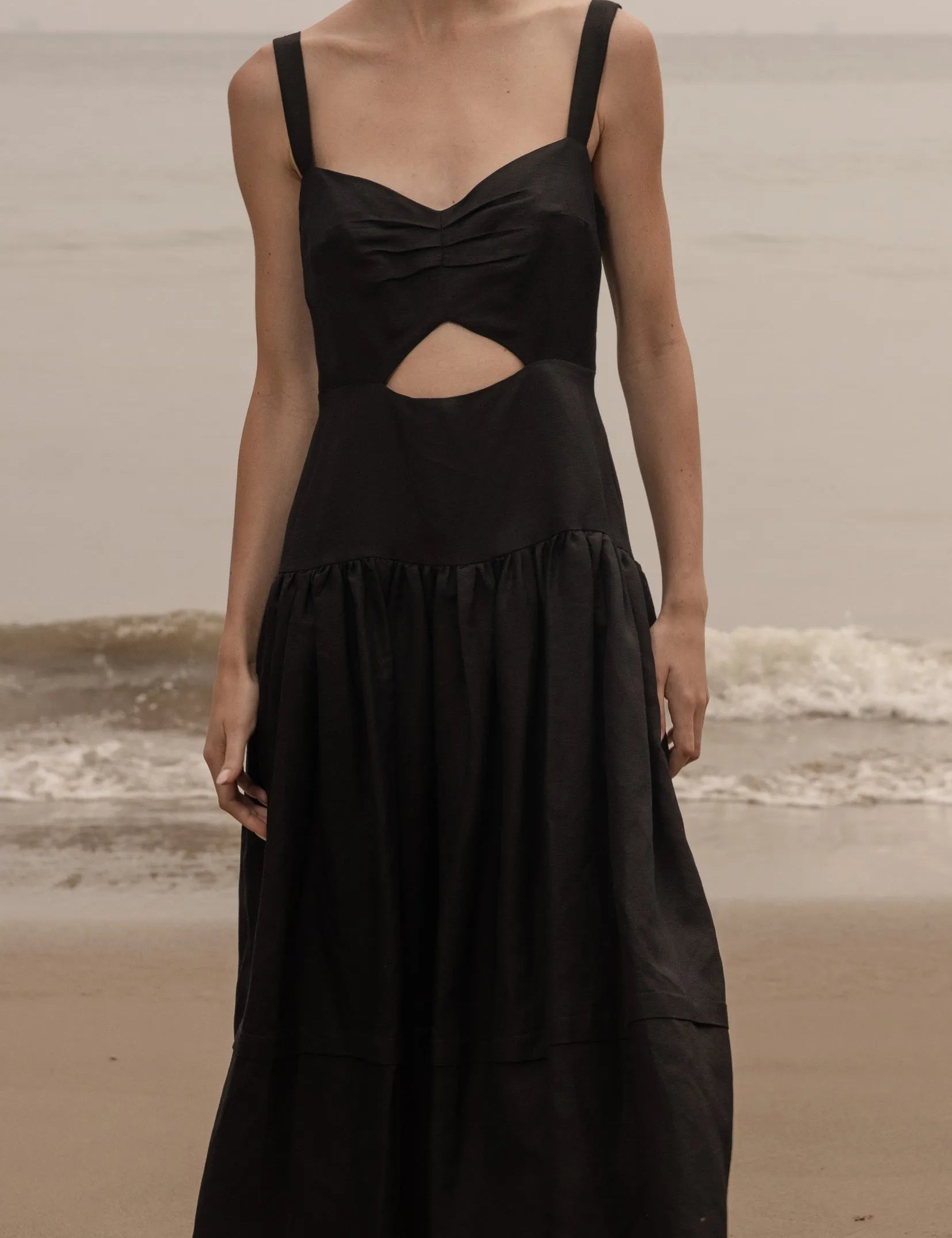 Calvi Dress - Black Linen - Heidi Merrick