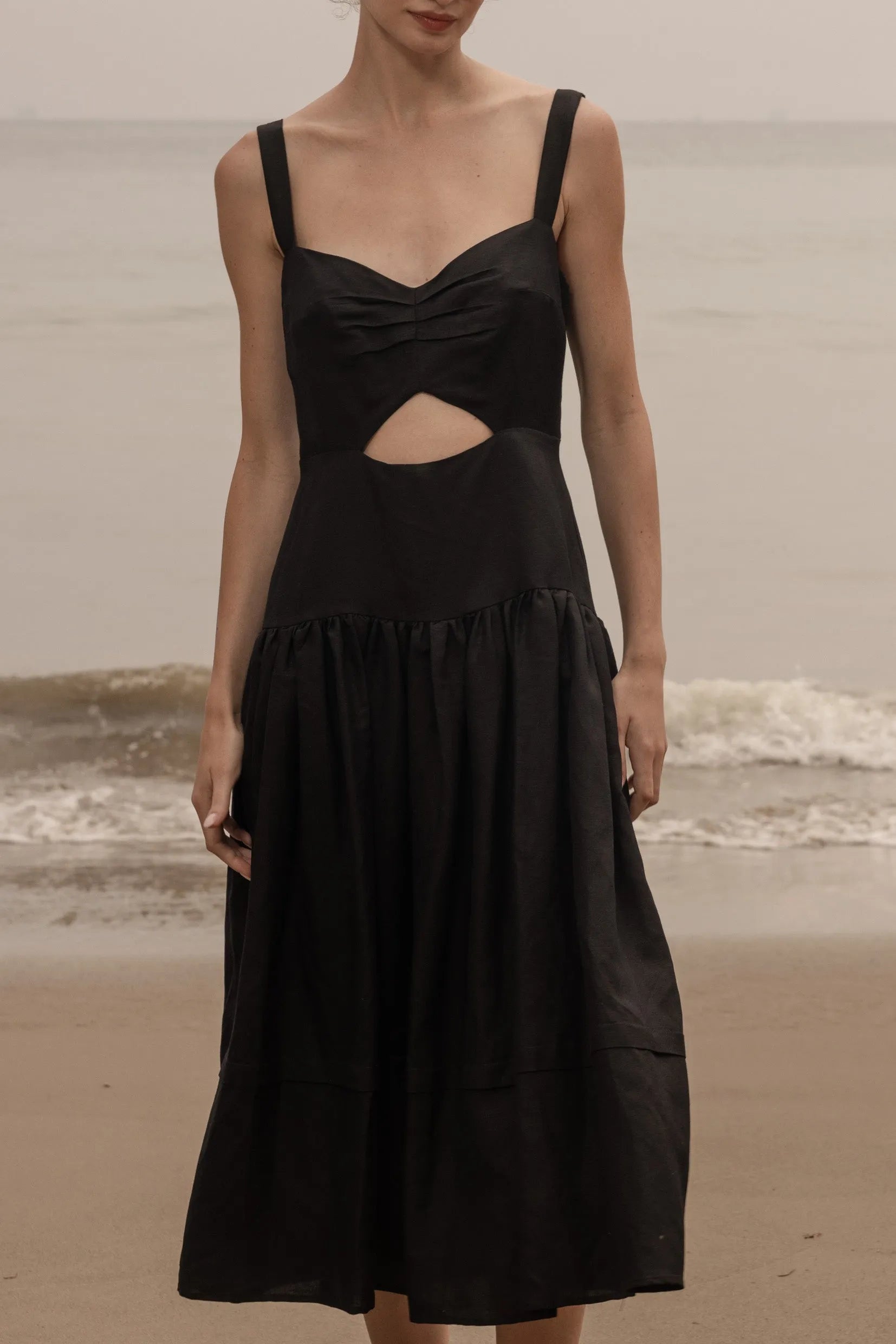 Calvi Dress - Black Linen - Heidi Merrick