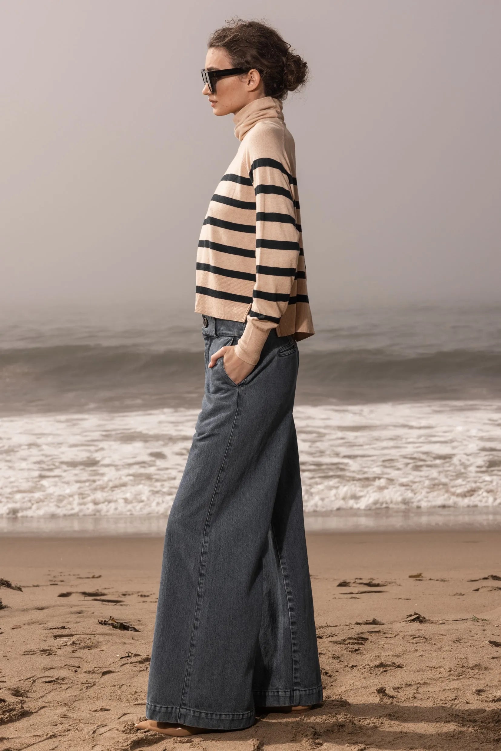 MARITIME TURTLENECK - SAND STRIPE - Heidi Merrick
