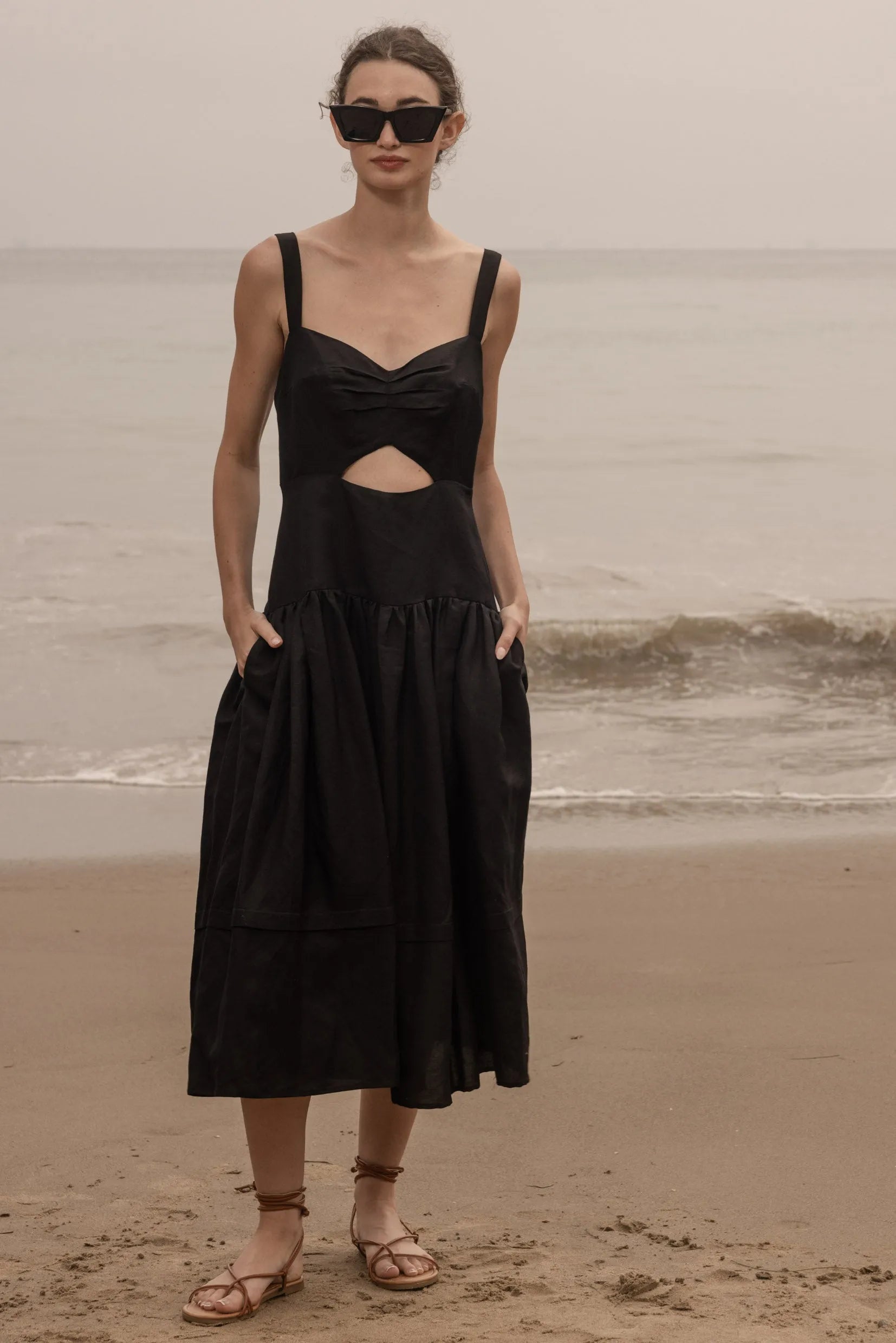 Calvi Dress - Black Linen - Heidi Merrick