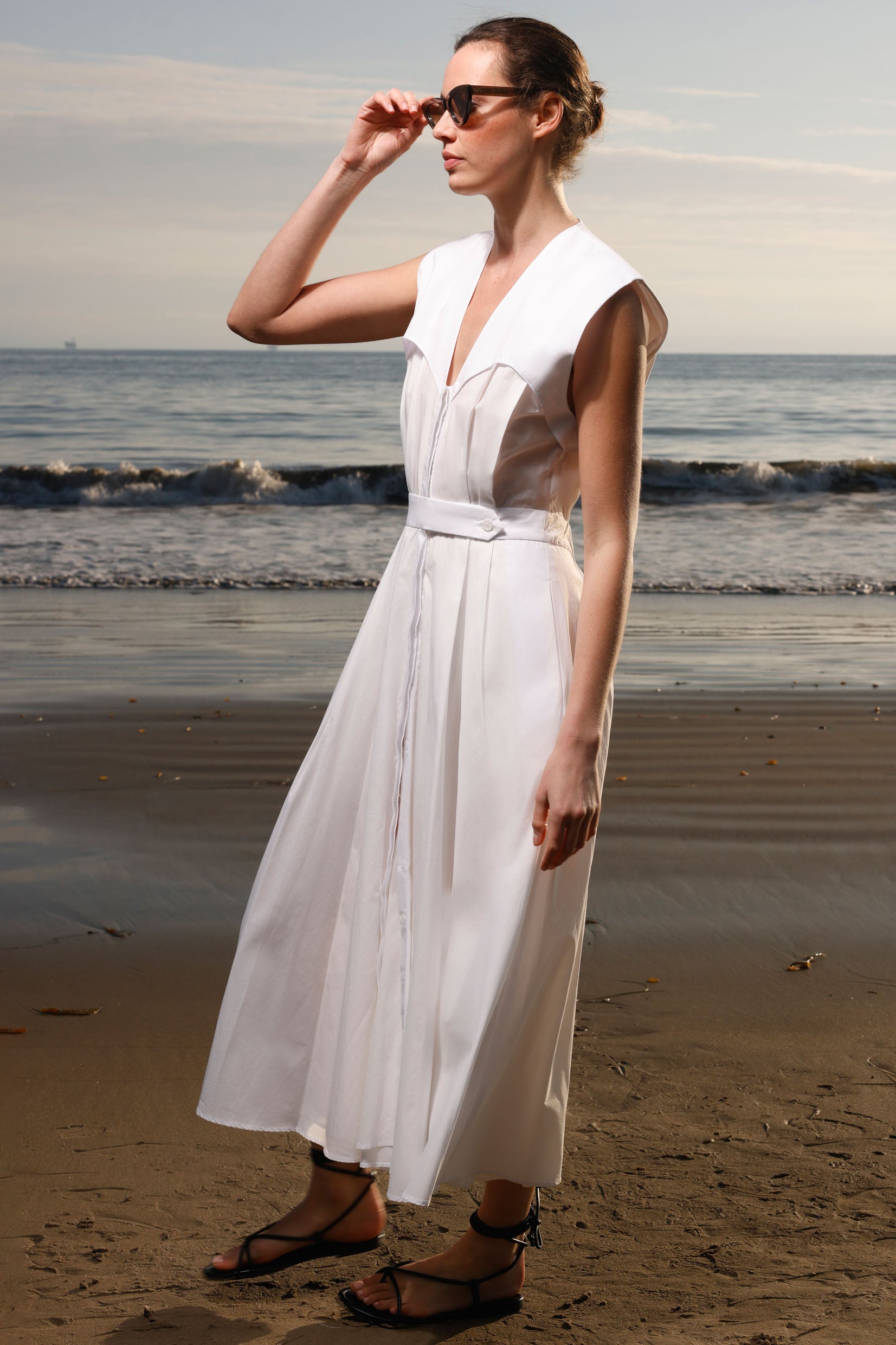 Tasya Dress - White Shirting - Heidi Merrick