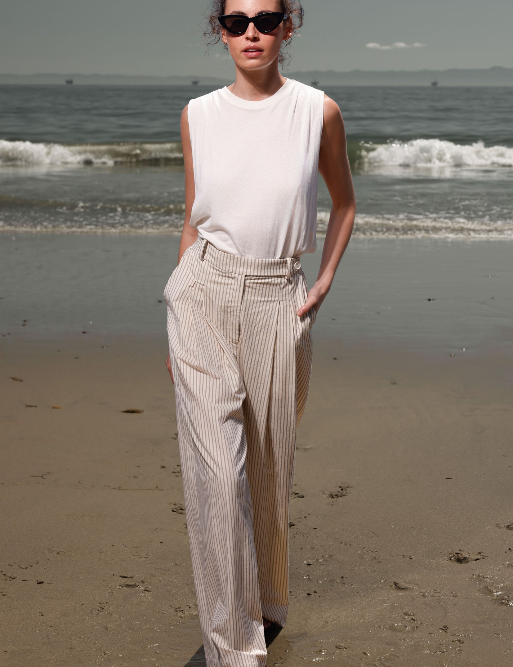 Chaplin Pant - Cream Ticking Stripe - Heidi Merrick