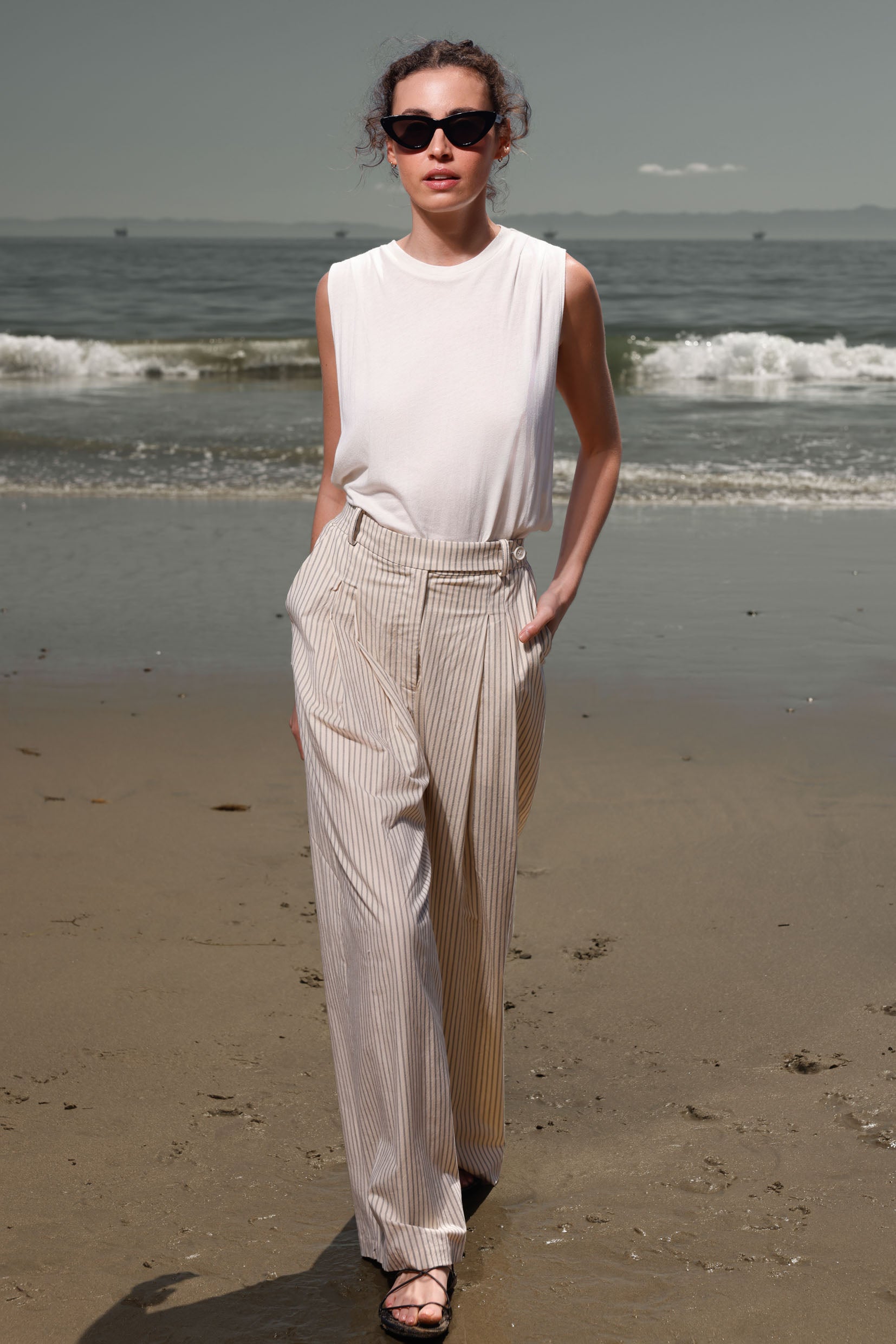 Chaplin Pant - Cream Ticking Stripe - Heidi Merrick