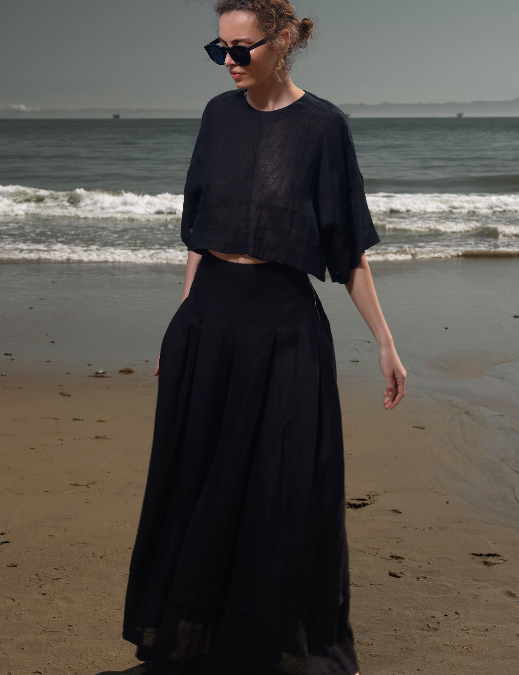 Mojave Top - Noir Tissue Linen - Heidi Merrick
