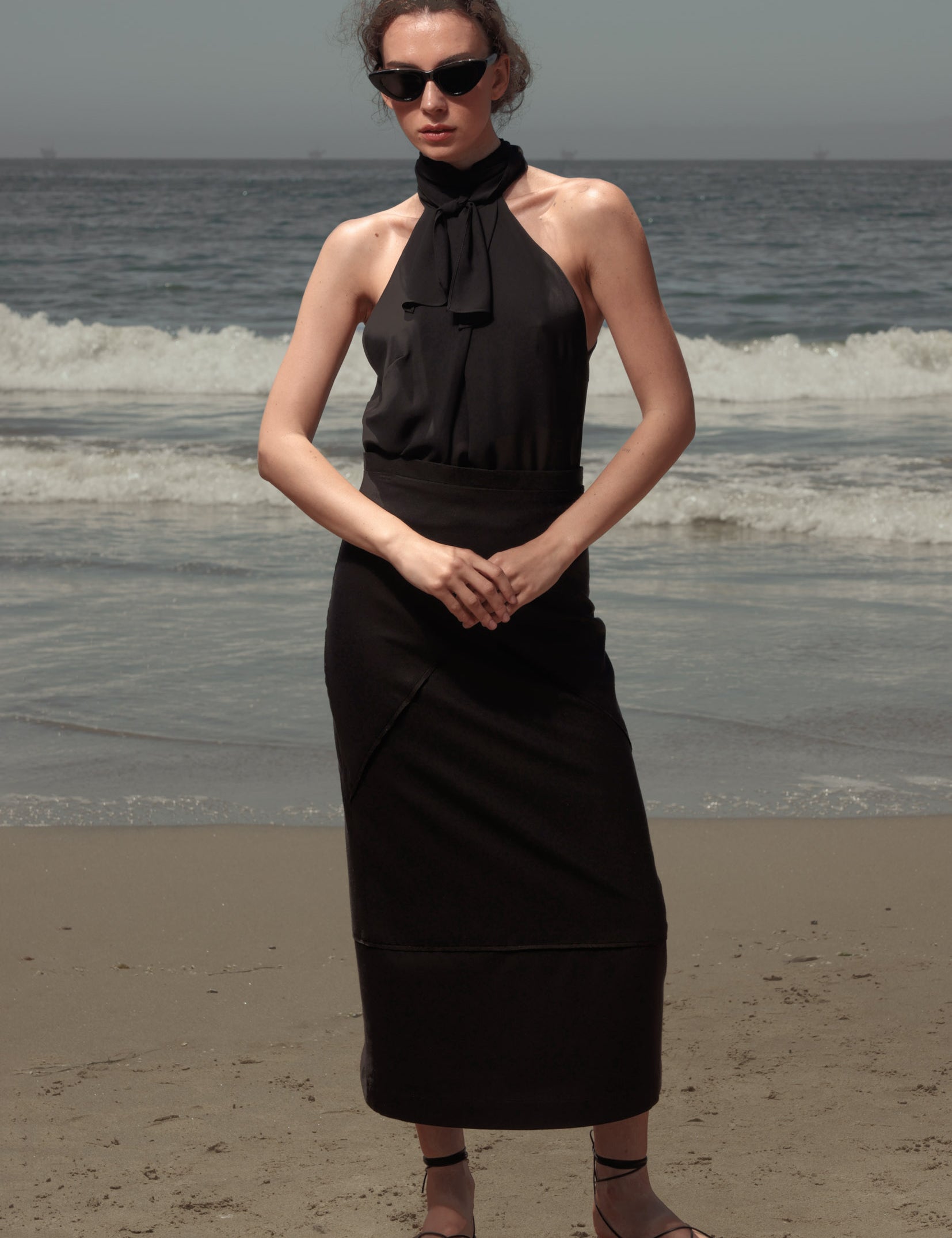 Geometry Skirt - Black Silk Noil - Heidi Merrick