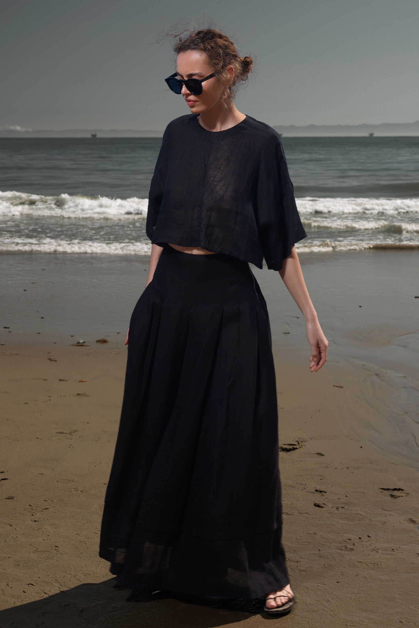 Marbella Skirt - Noir Tissue Linen - Heidi Merrick