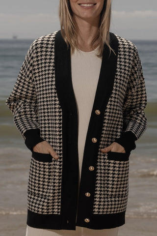 Fanny Cardigan - Ivory Houndstooth