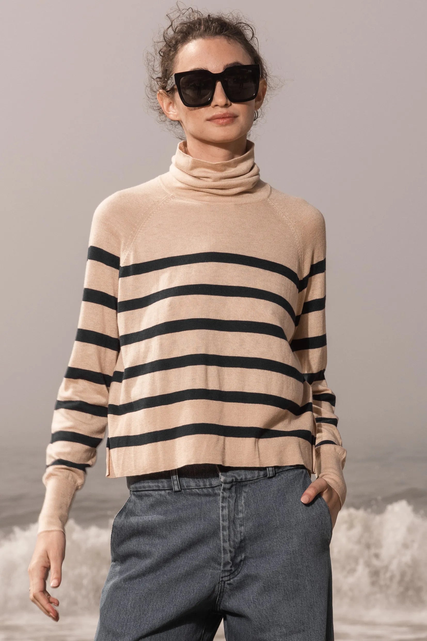 MARITIME TURTLENECK - SAND STRIPE - Heidi Merrick