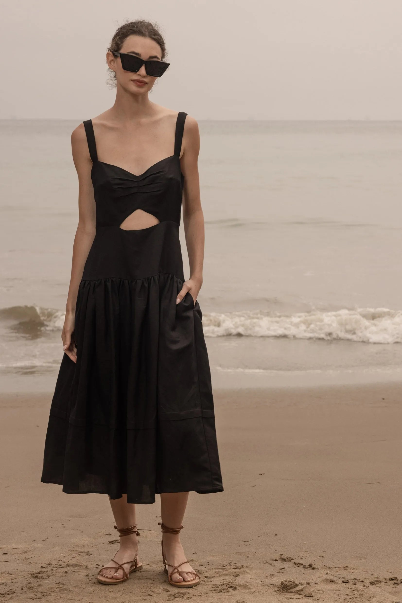 Calvi Dress - Black Linen - Heidi Merrick