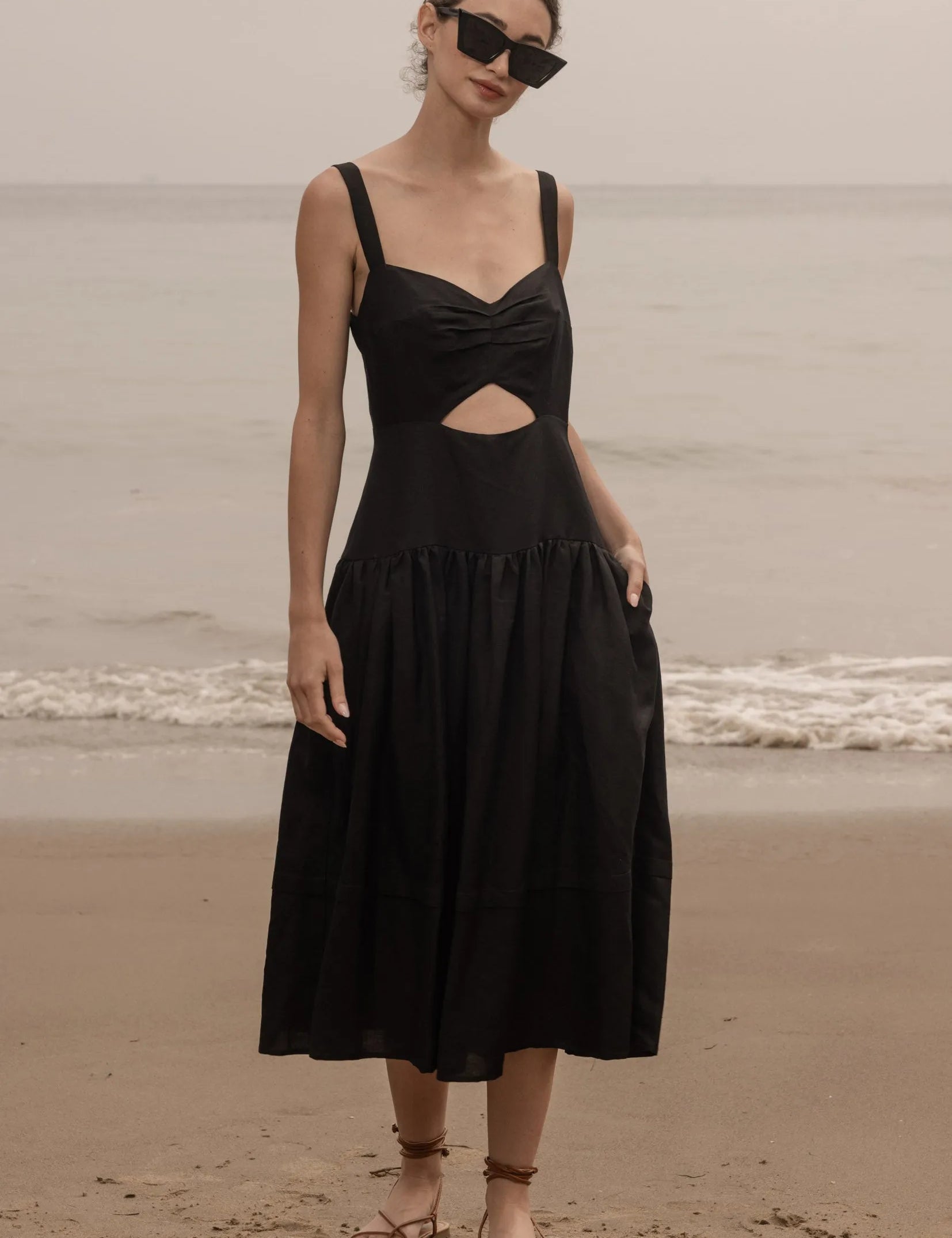 Calvi Dress - Black Linen - Heidi Merrick