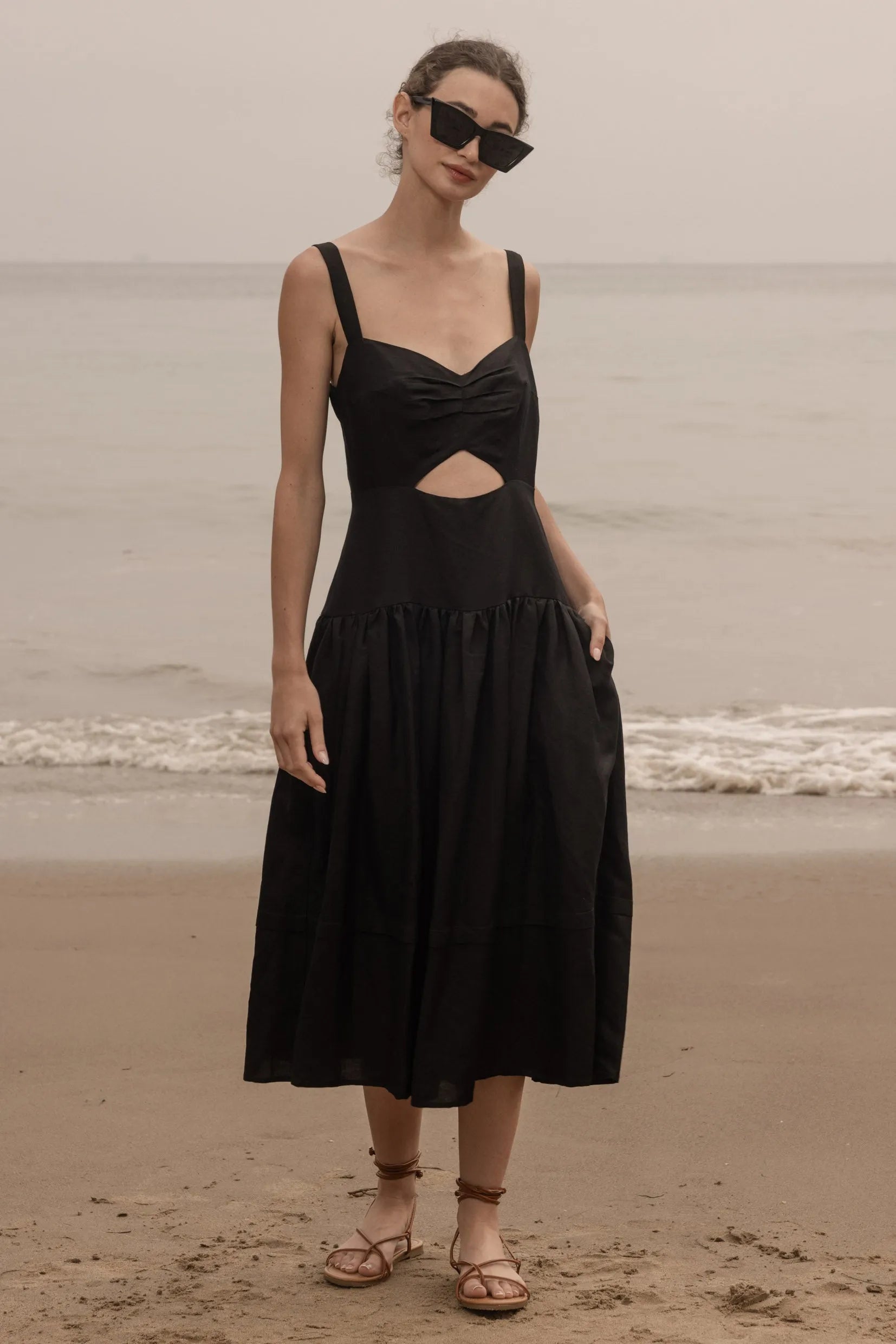 Calvi Dress - Black Linen - Heidi Merrick