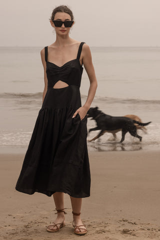 Calvi Dress - Black Linen