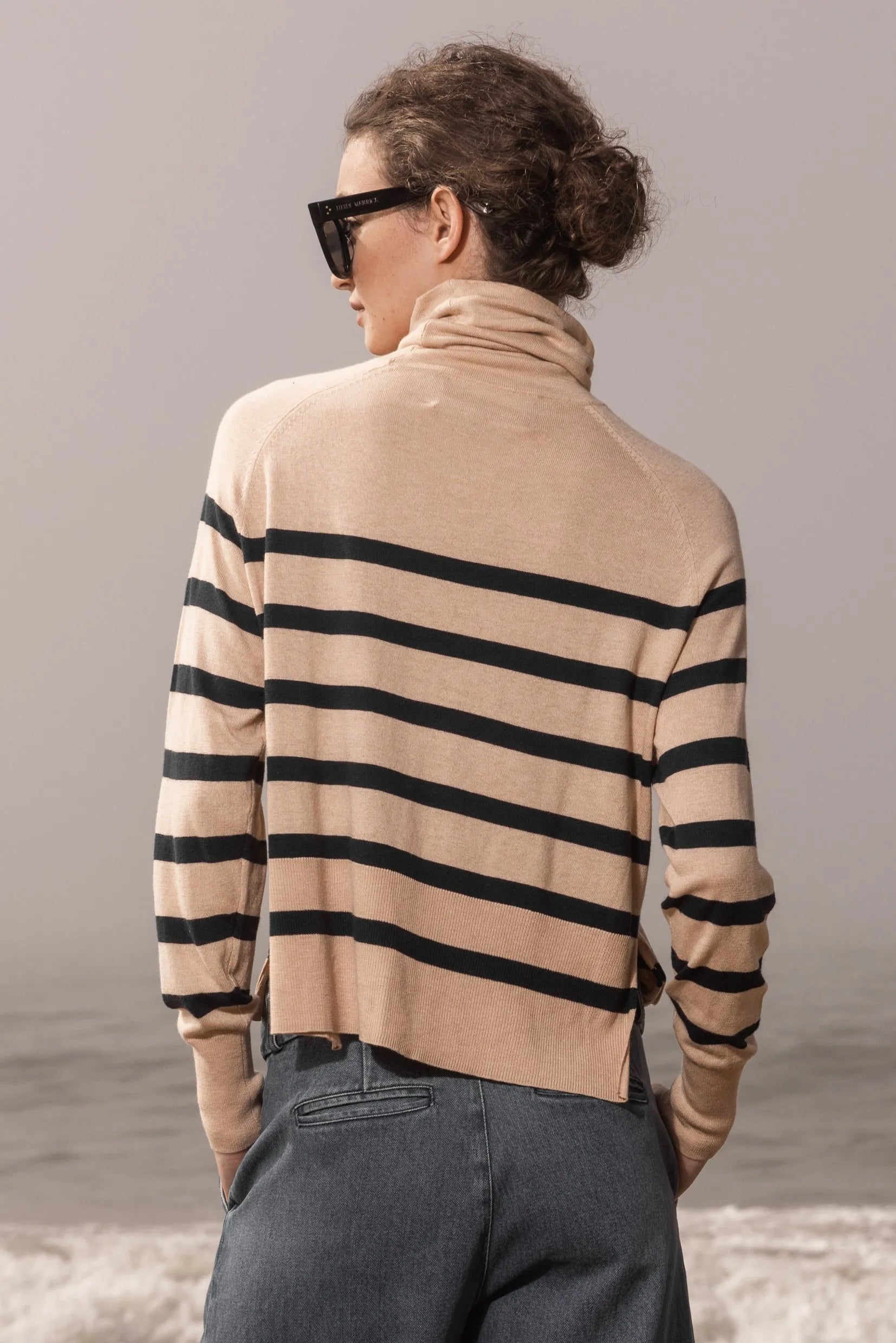 MARITIME TURTLENECK - SAND STRIPE - Heidi Merrick
