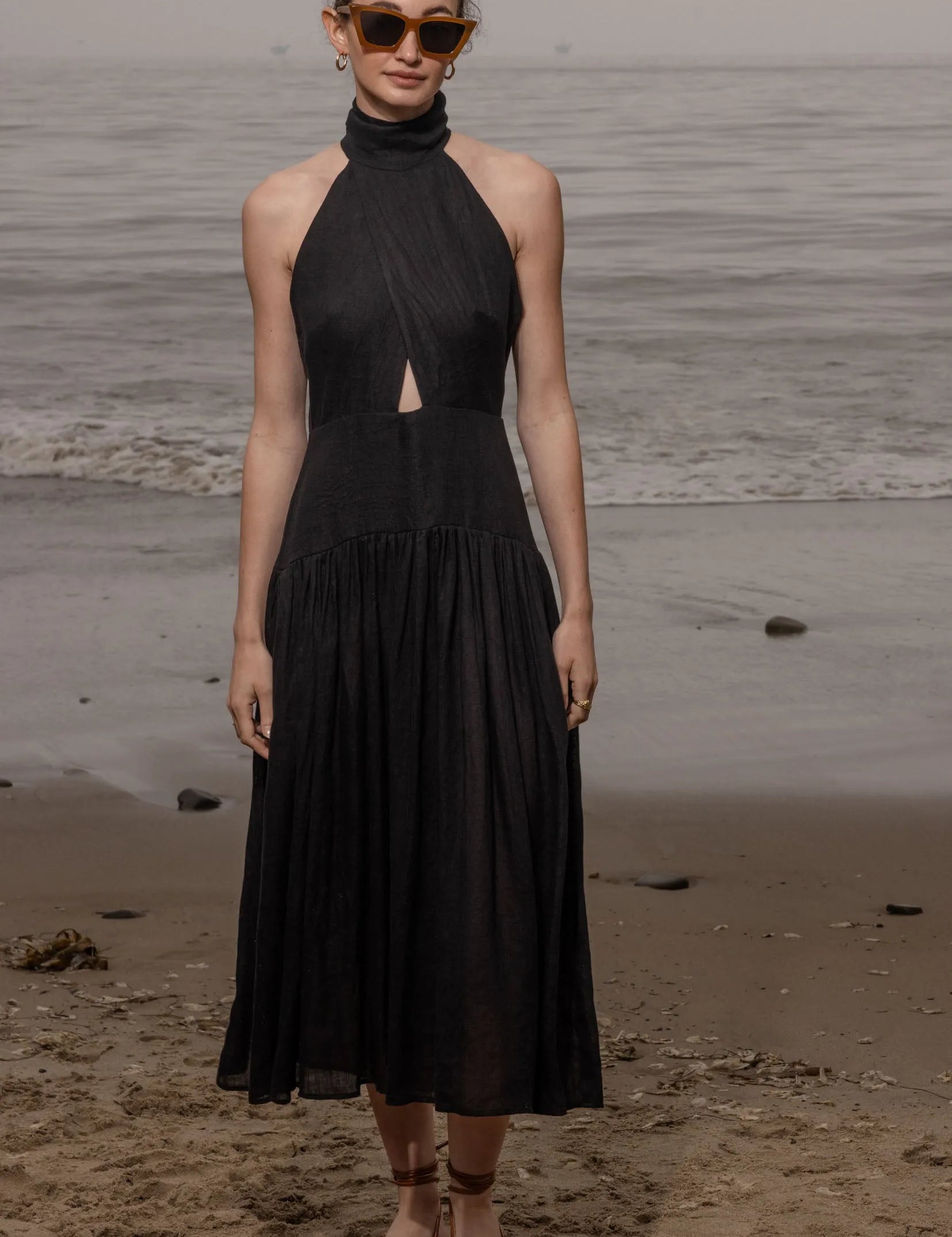 Ava Dress in Noir Tissue Linen | Heidi Merrick S Ava Dress in Noir Tissue Linen | Heidi Merrick S
