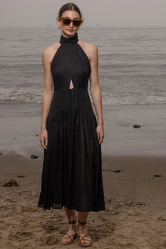 Ava Dress - Noir Tissue Linen - Heidi Merrick