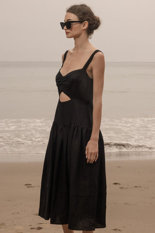 Calvi Dress - Black Linen