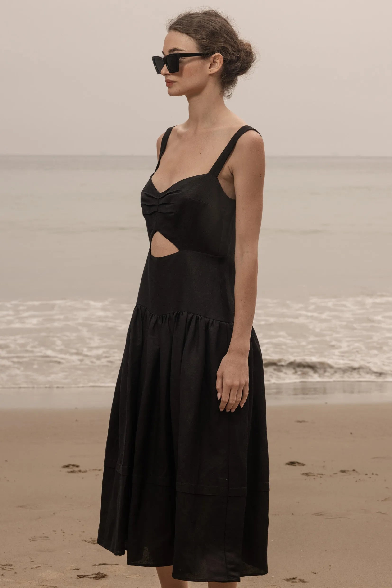 Calvi Dress - Black Linen - Heidi Merrick