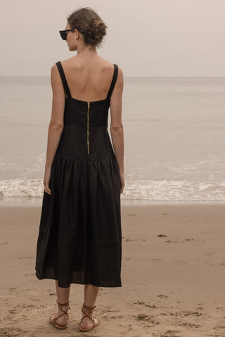 Calvi Dress - Black Linen