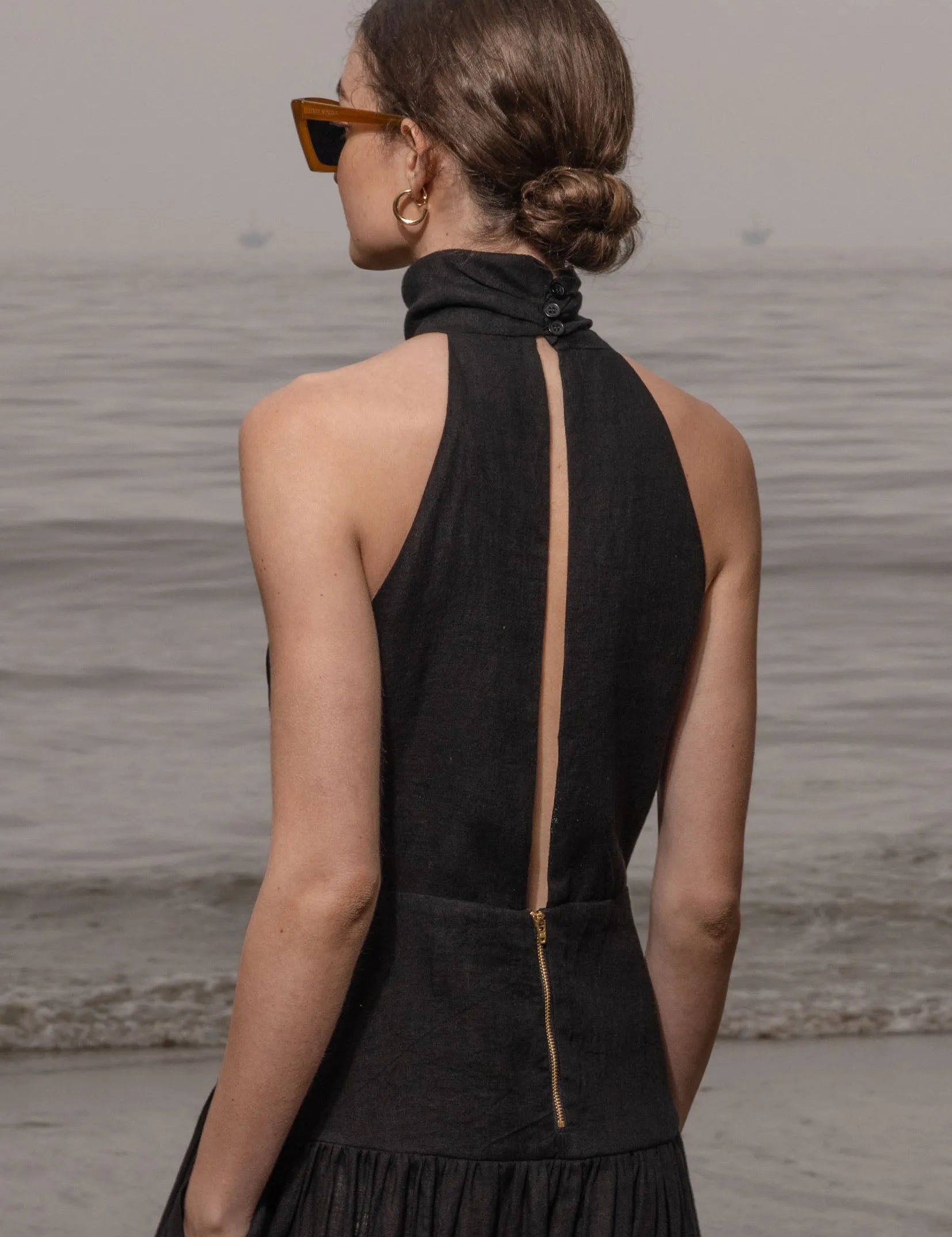 Ava Dress - Noir Tissue Linen - Heidi Merrick