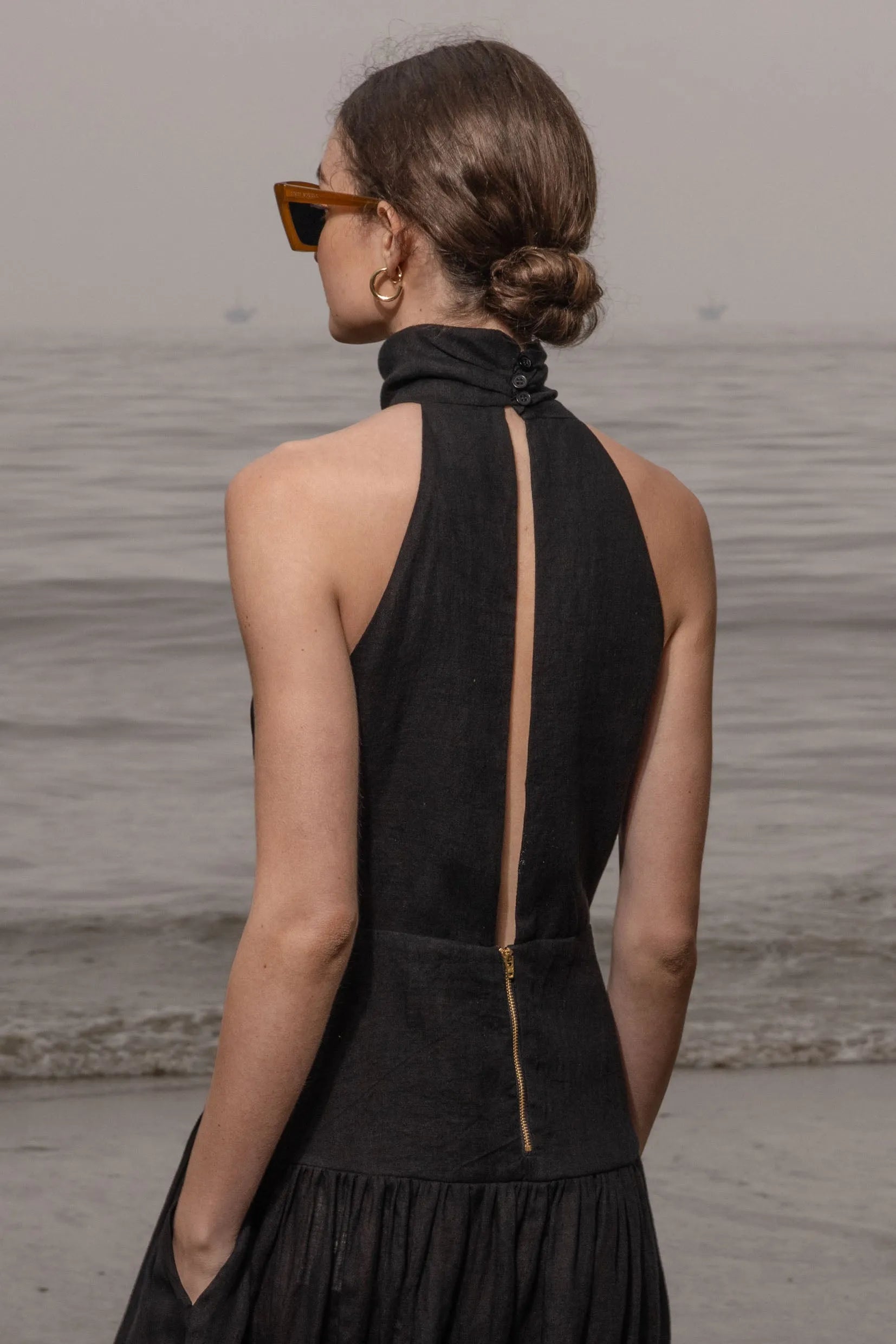 Ava Dress - Noir Tissue Linen - Heidi Merrick