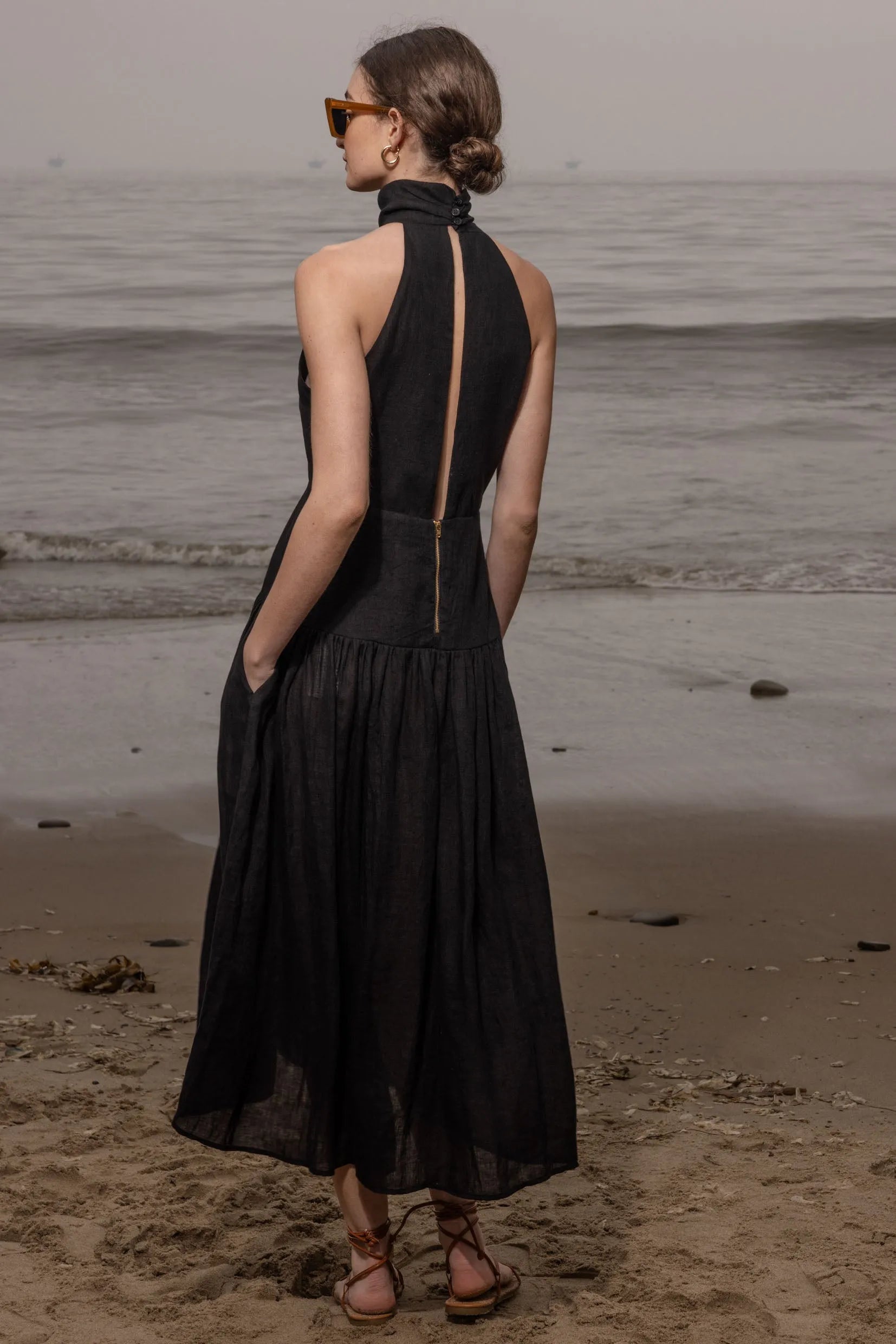 Ava Dress - Noir Tissue Linen - Heidi Merrick