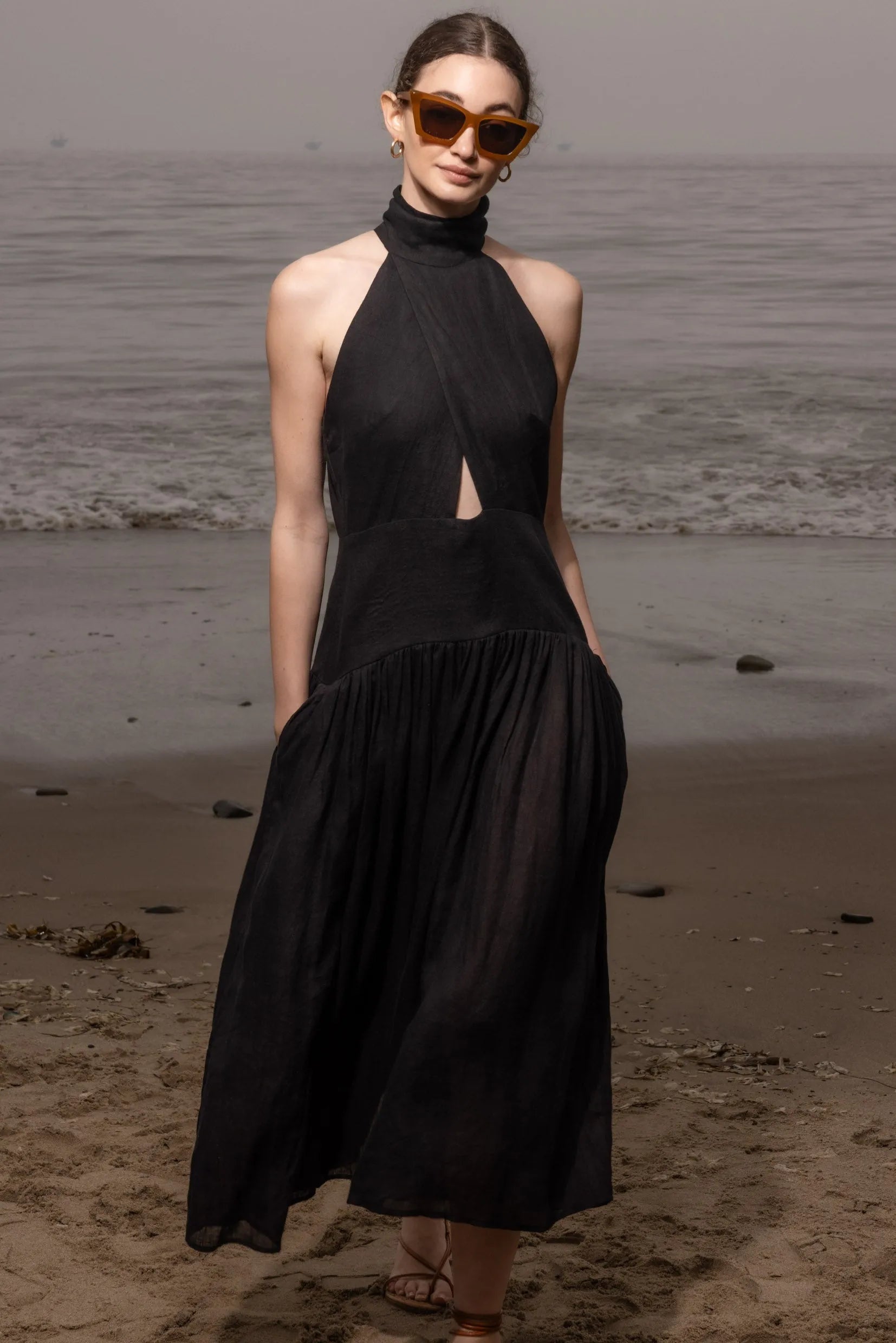 Ava Dress - Noir Tissue Linen - Heidi Merrick