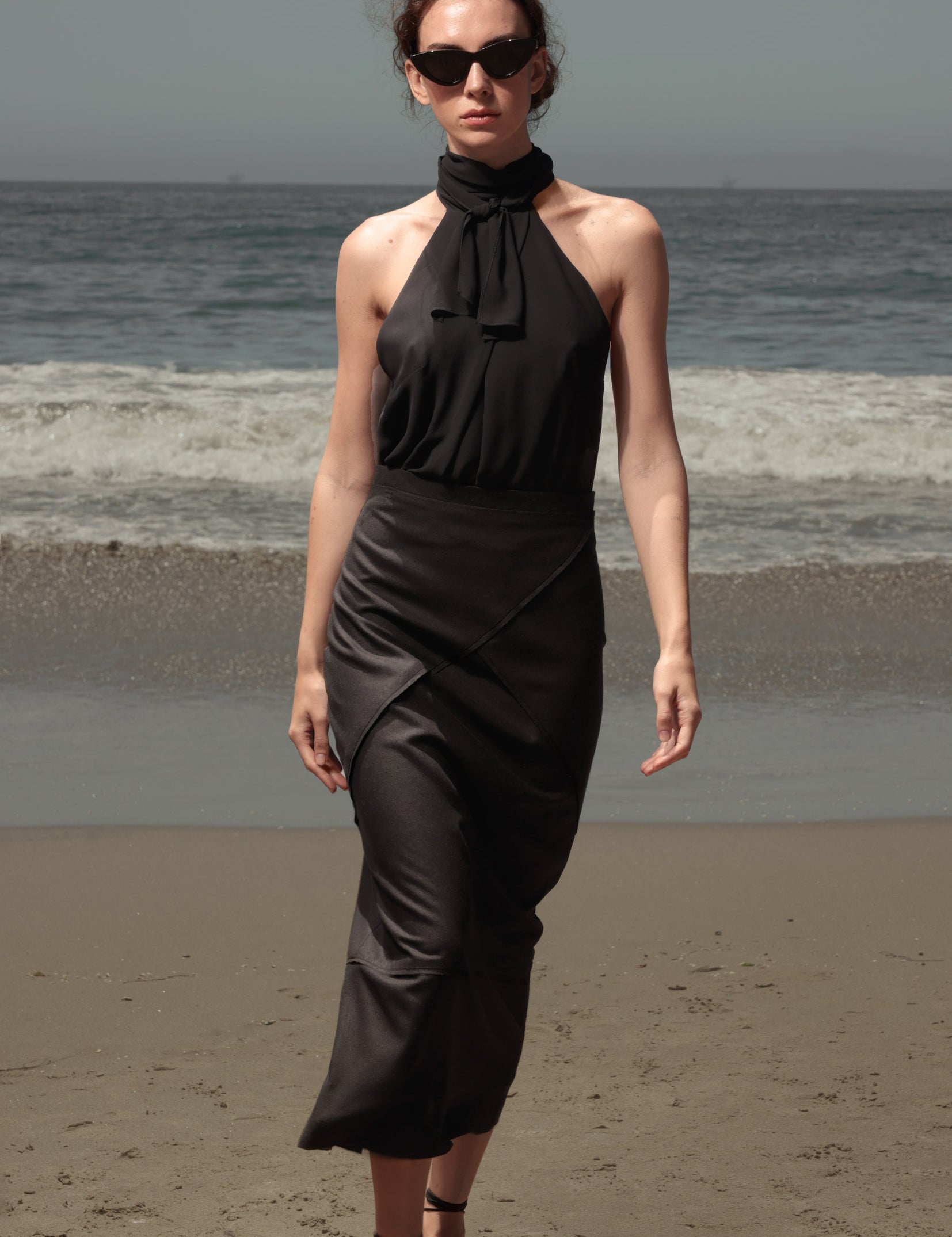 Geometry Skirt - Black Silk Noil - Heidi Merrick