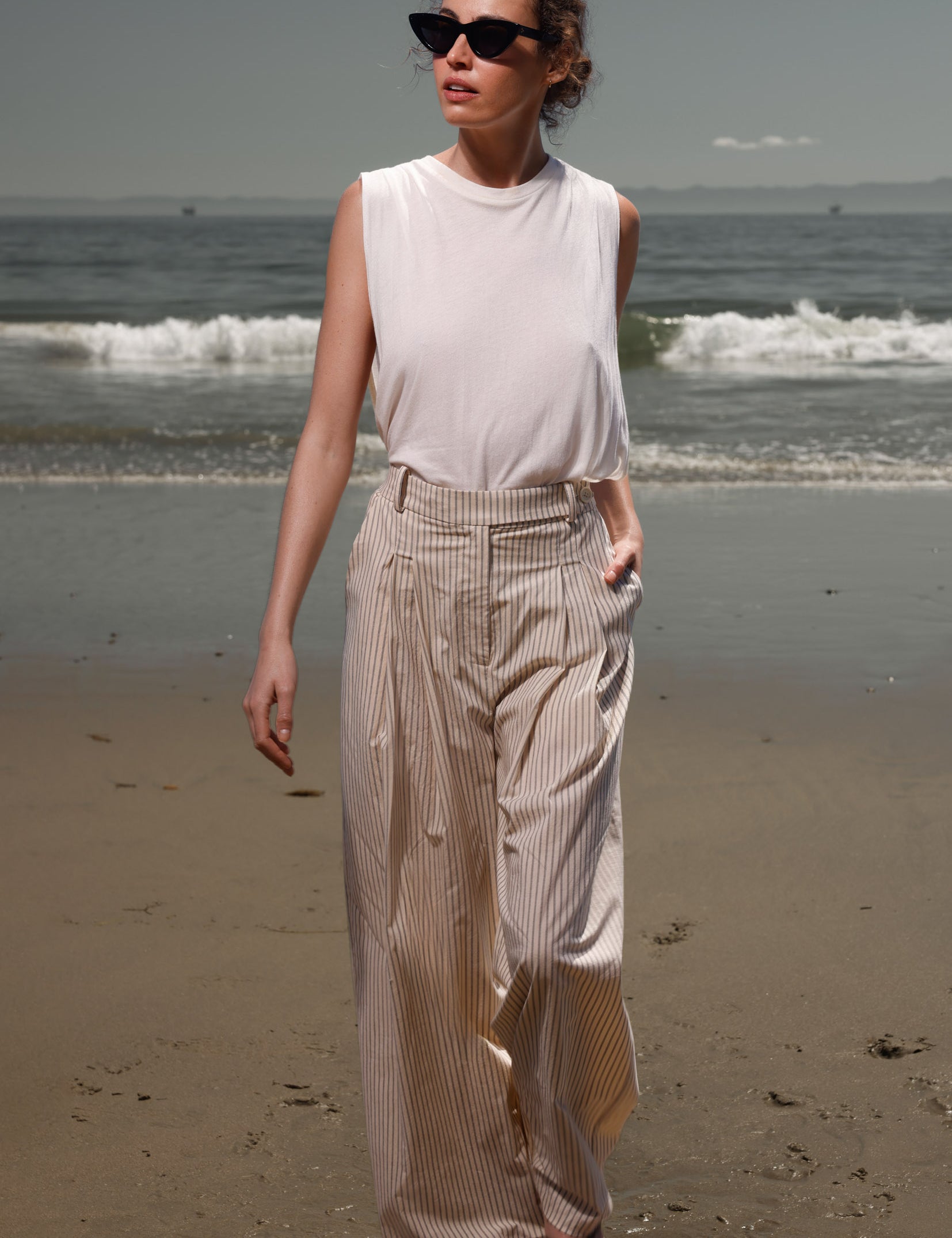 Chaplin Pant - Cream Ticking Stripe - Heidi Merrick