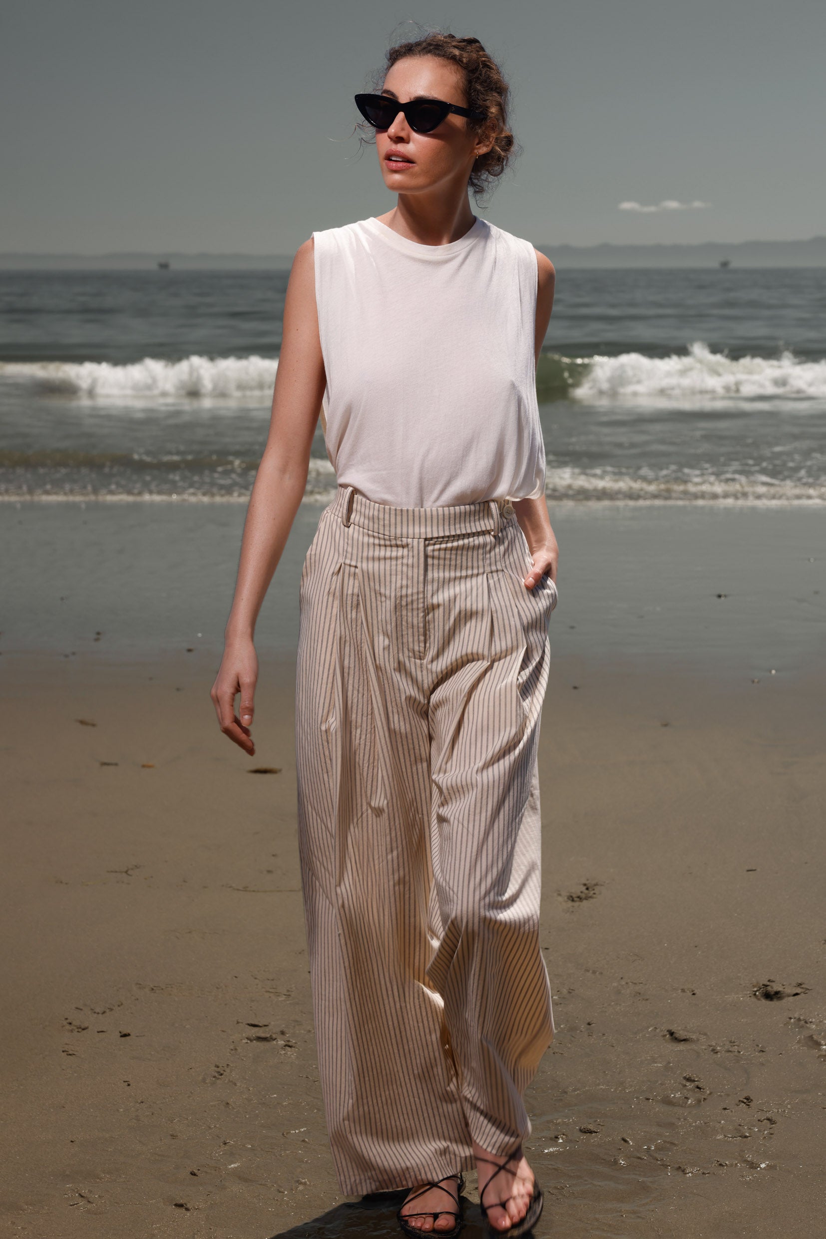 Chaplin Pant - Cream Ticking Stripe - Heidi Merrick