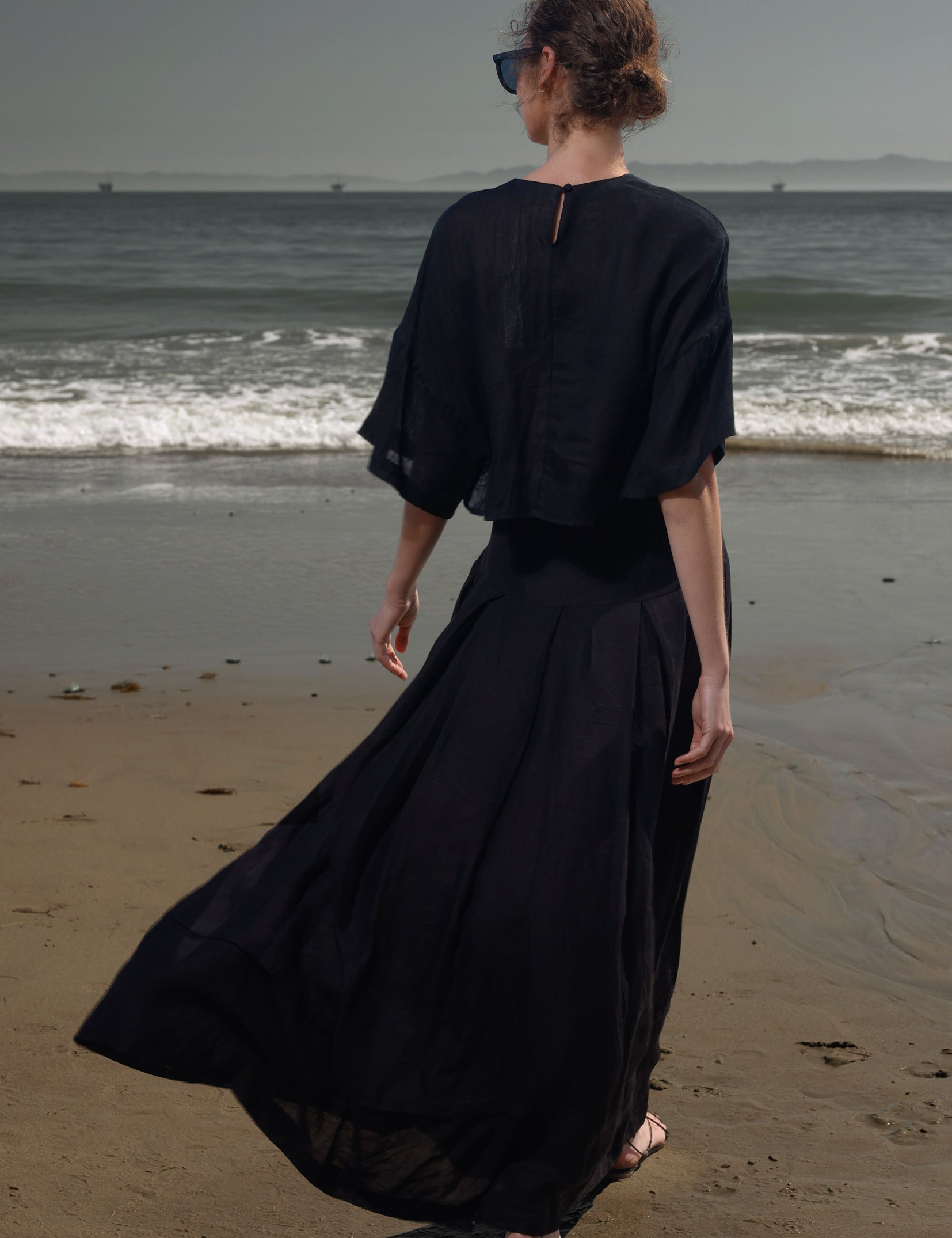 Marbella Skirt - Noir Tissue Linen - Heidi Merrick