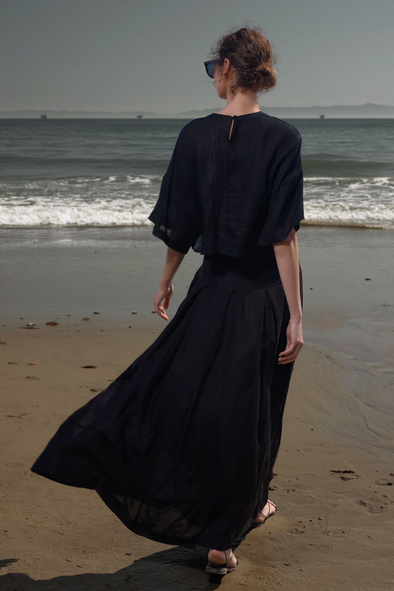 Marbella Skirt - Noir Tissue Linen - Heidi Merrick