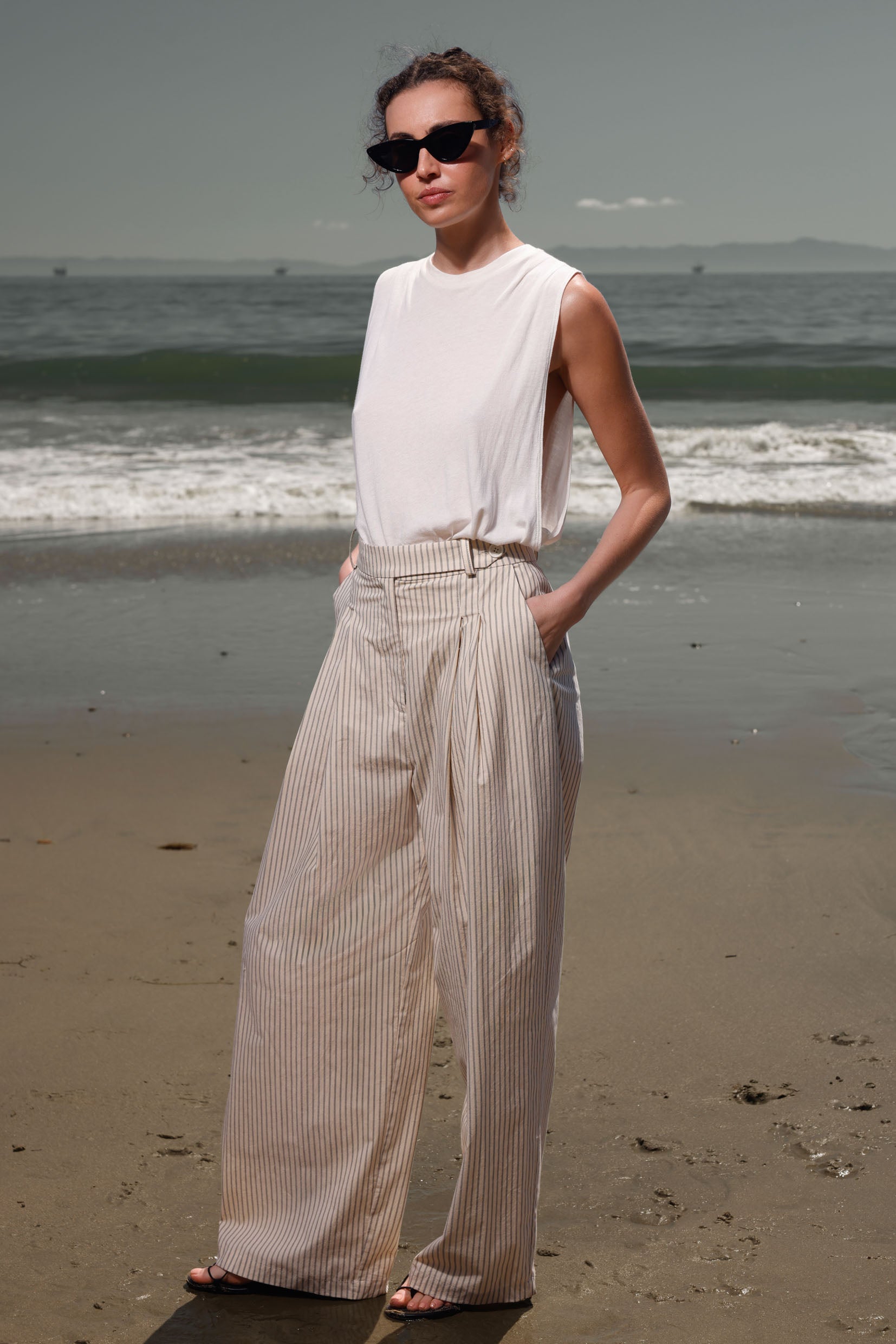 Chaplin Pant - Cream Ticking Stripe - Heidi Merrick
