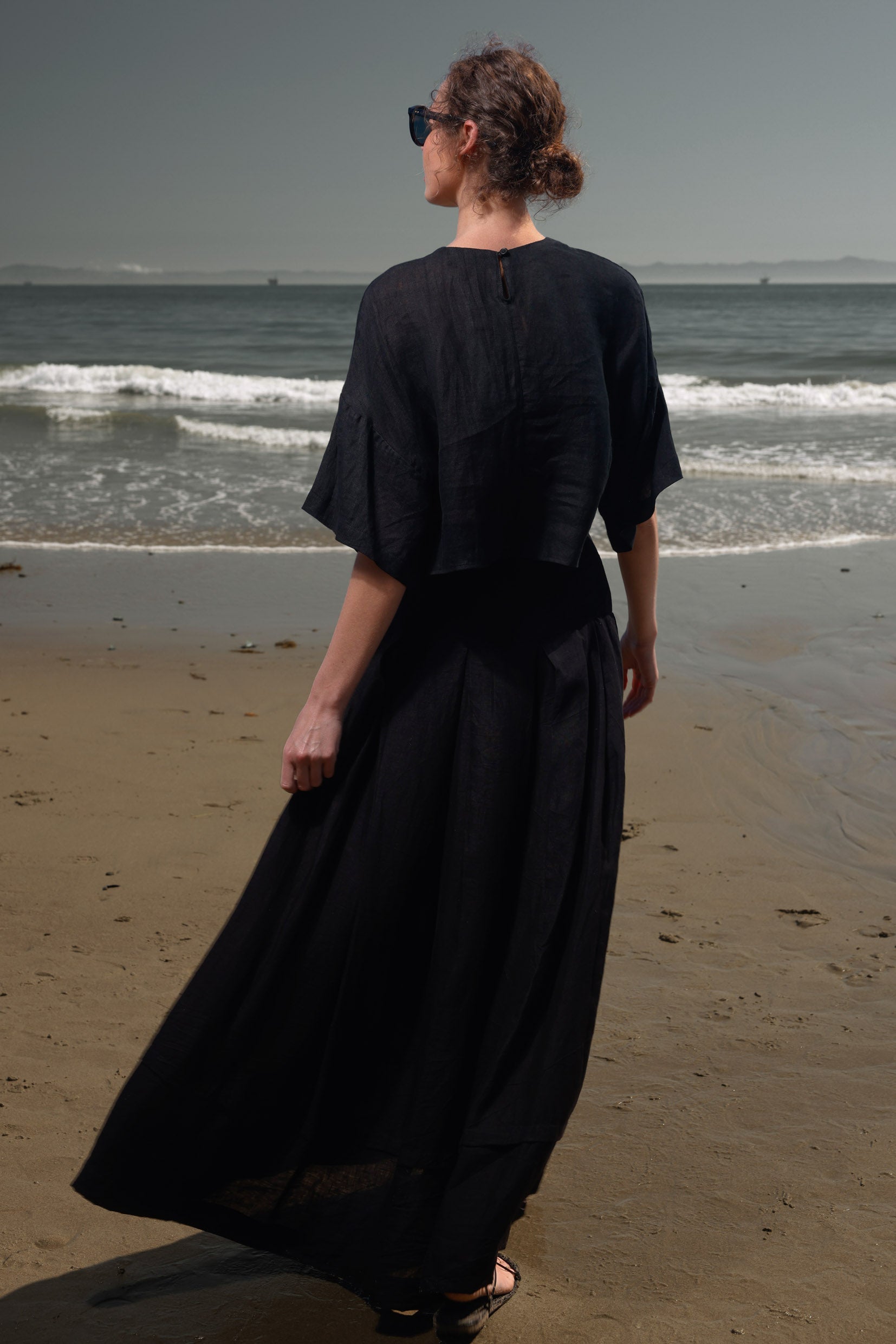 Marbella Skirt - Noir Tissue Linen - Heidi Merrick