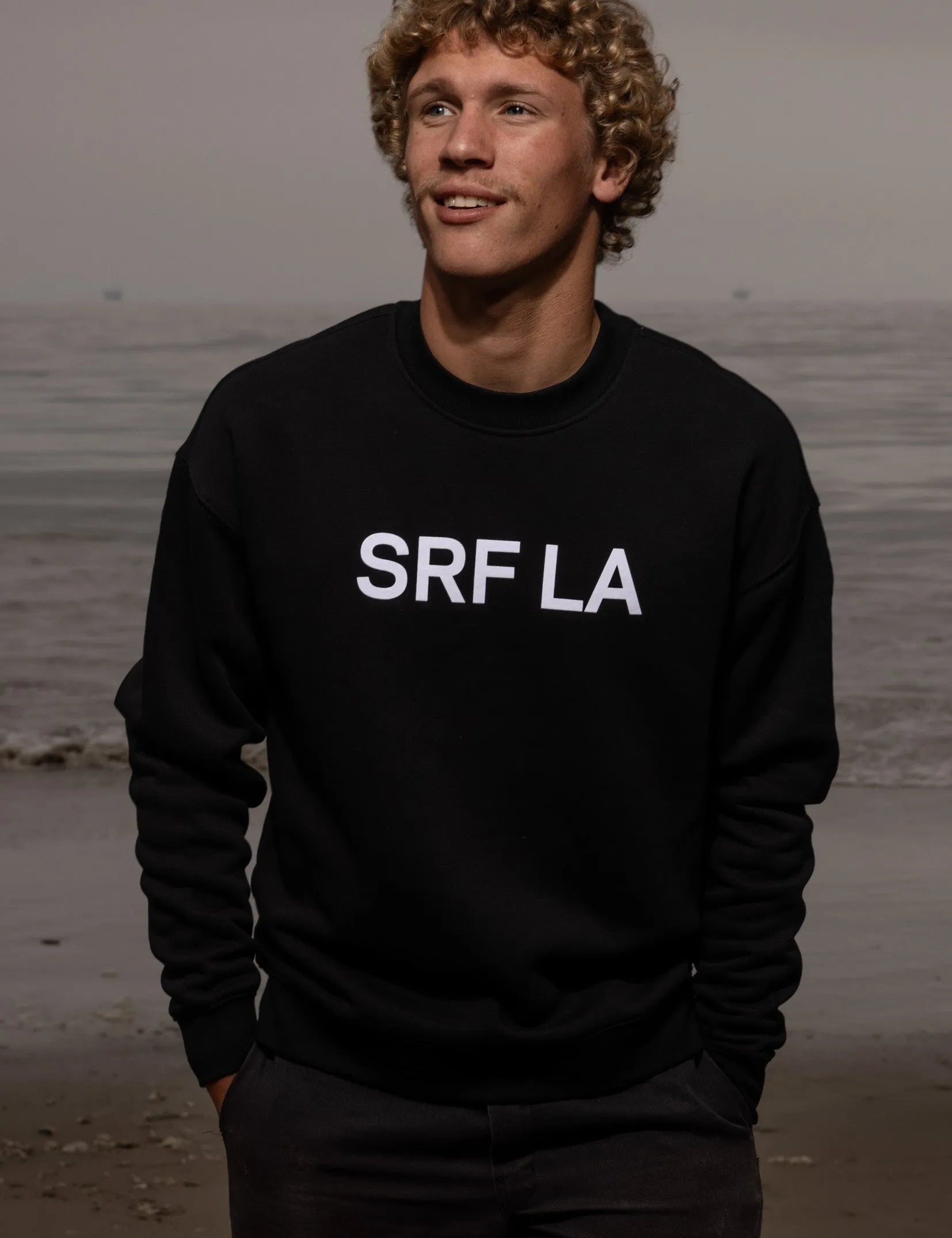 SRF LA Unisex Crewneck - White on Black - Heidi Merrick
