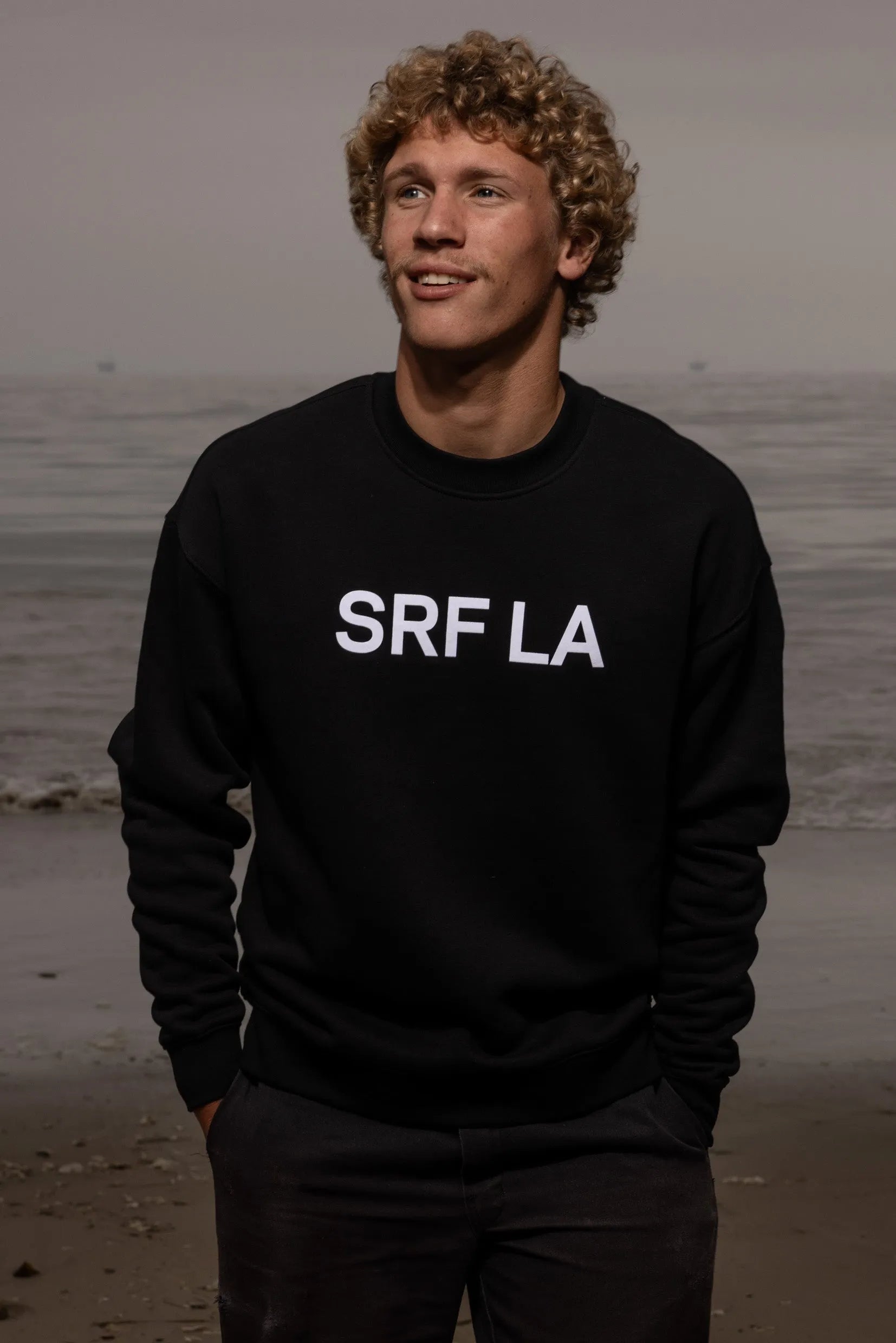 SRF LA Unisex Crewneck - White on Black - Heidi Merrick
