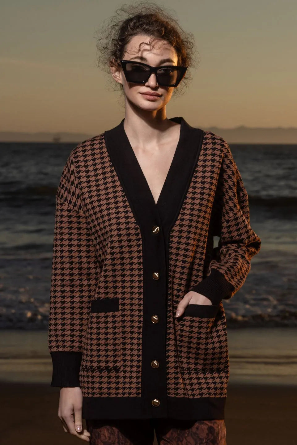 Fanny Cardigan - Chocolate Houndstooth - Heidi Merrick
