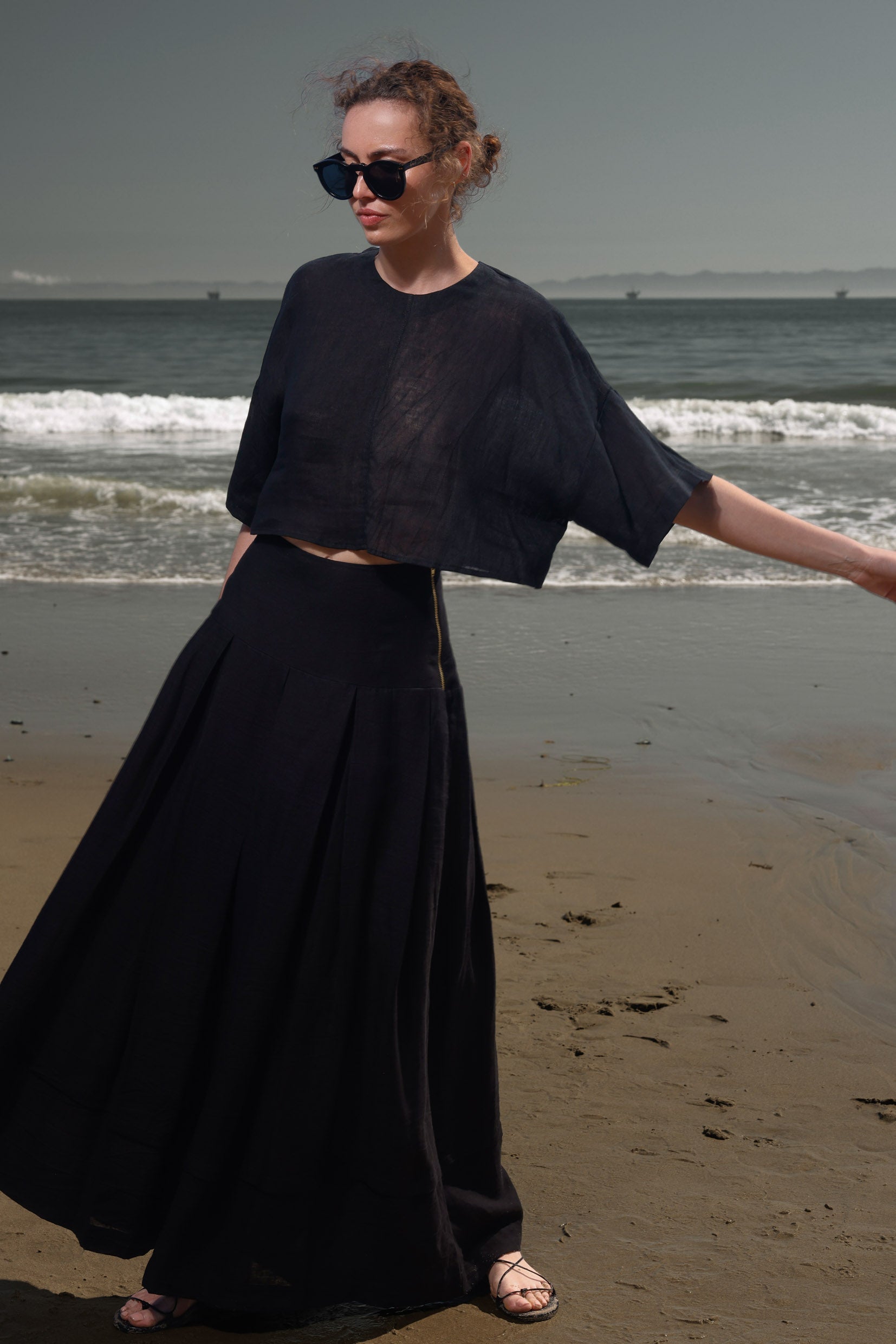 Mojave Top - Noir Tissue Linen - Heidi Merrick